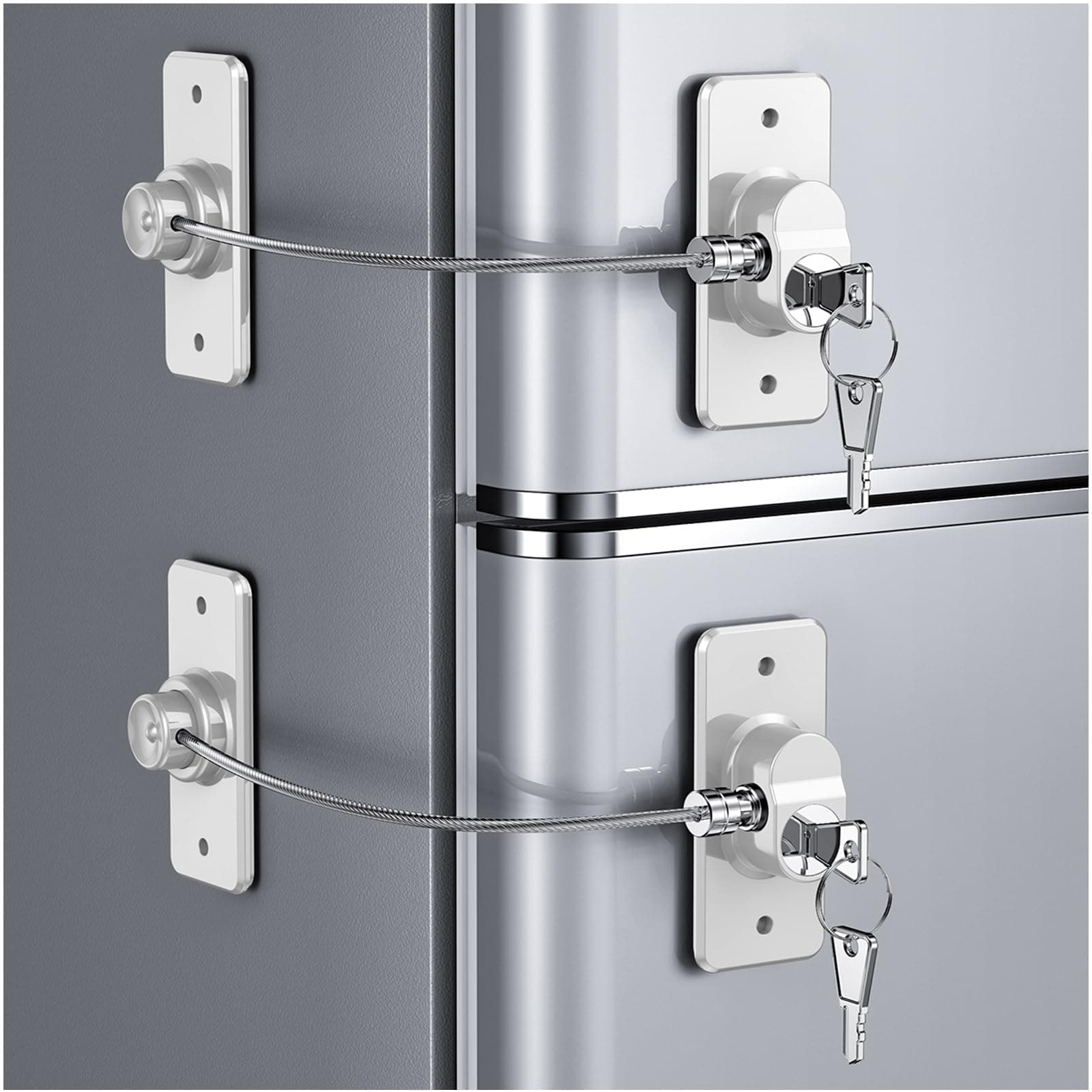 2 Pack Refrigerator Locks with Keys for Kids, Toddlers and Adults, Self Adhesive Child & Baby Proofing Fridge Latch for Double Door, French Door, Cabinets and Drawers, Oven, Windows (Patent)
