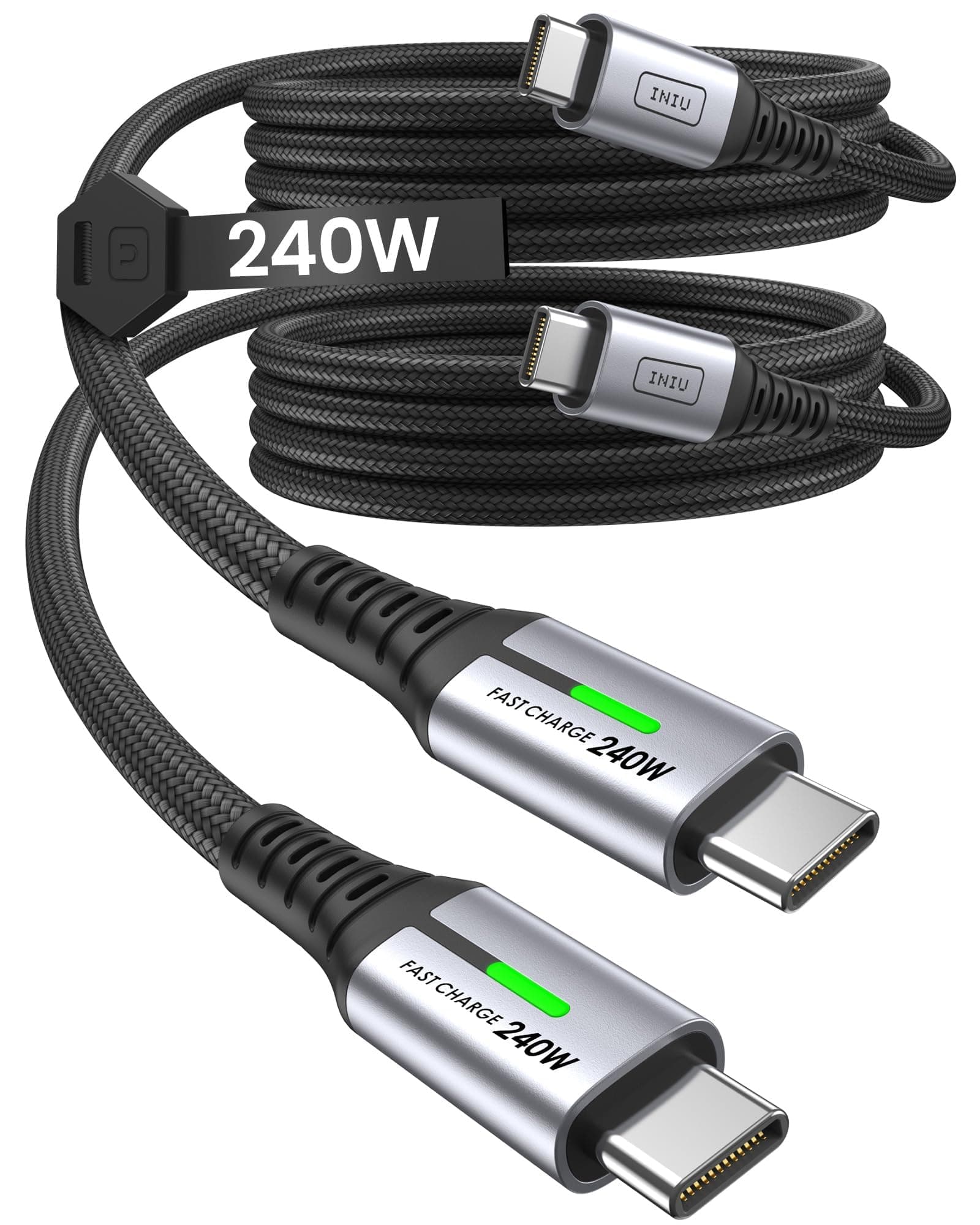 INIU Cable USB C a USB C, 240 W [paquete de 2 unidades de 6.5 pies] Cable de carga rápida, PD3.1 tipo C a tipo C, cargador trenzado USB-C para iPhone 15/15 Pro/15 Plus/15 Pro Max Samsung S22 iPad