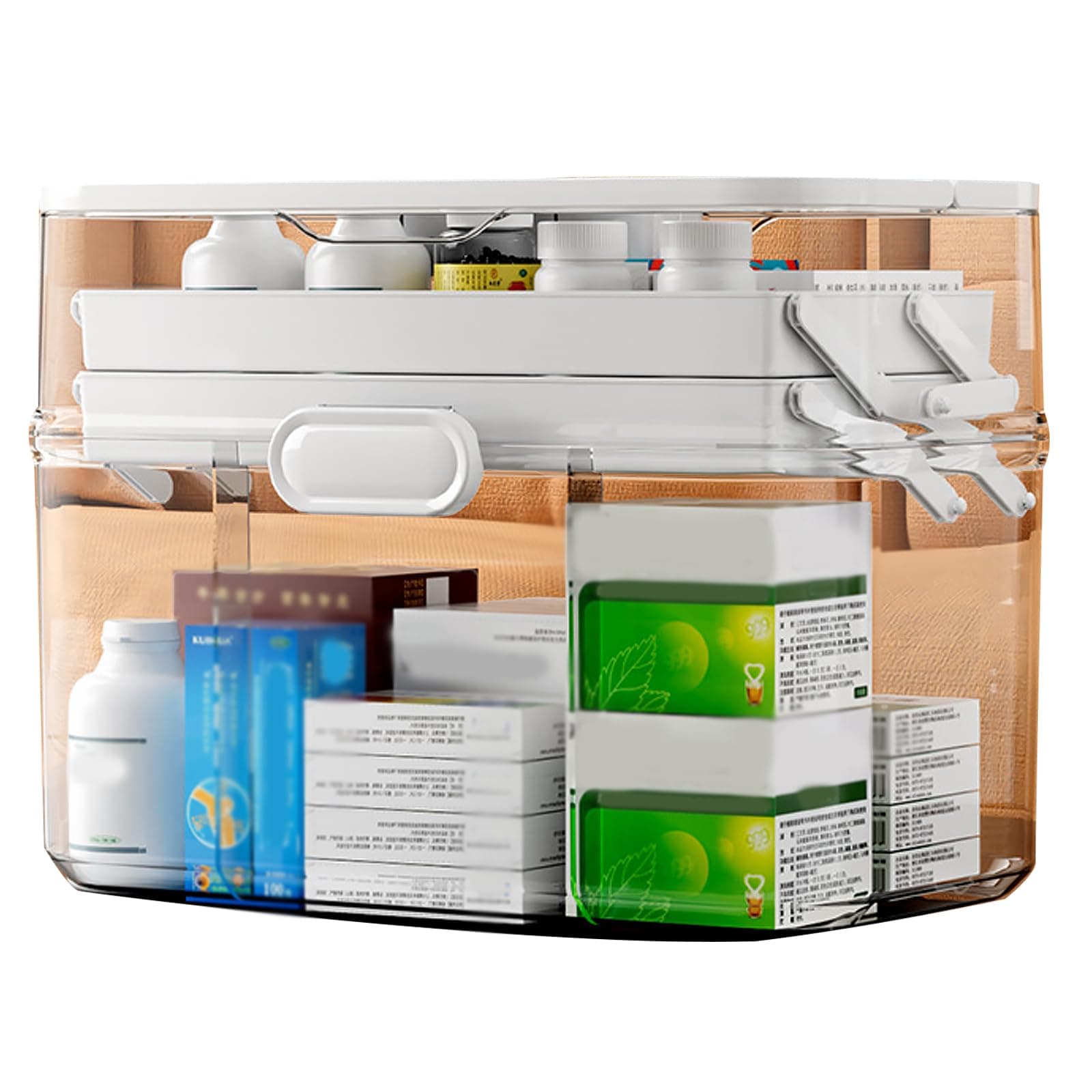 3-Tier Medicine Organizer with Pill Organizer, First Aid Kit Home, Portable Medicine Box Storage, Transparent Visual Design, Dustproof and Moisture-Proof (Transparent White)