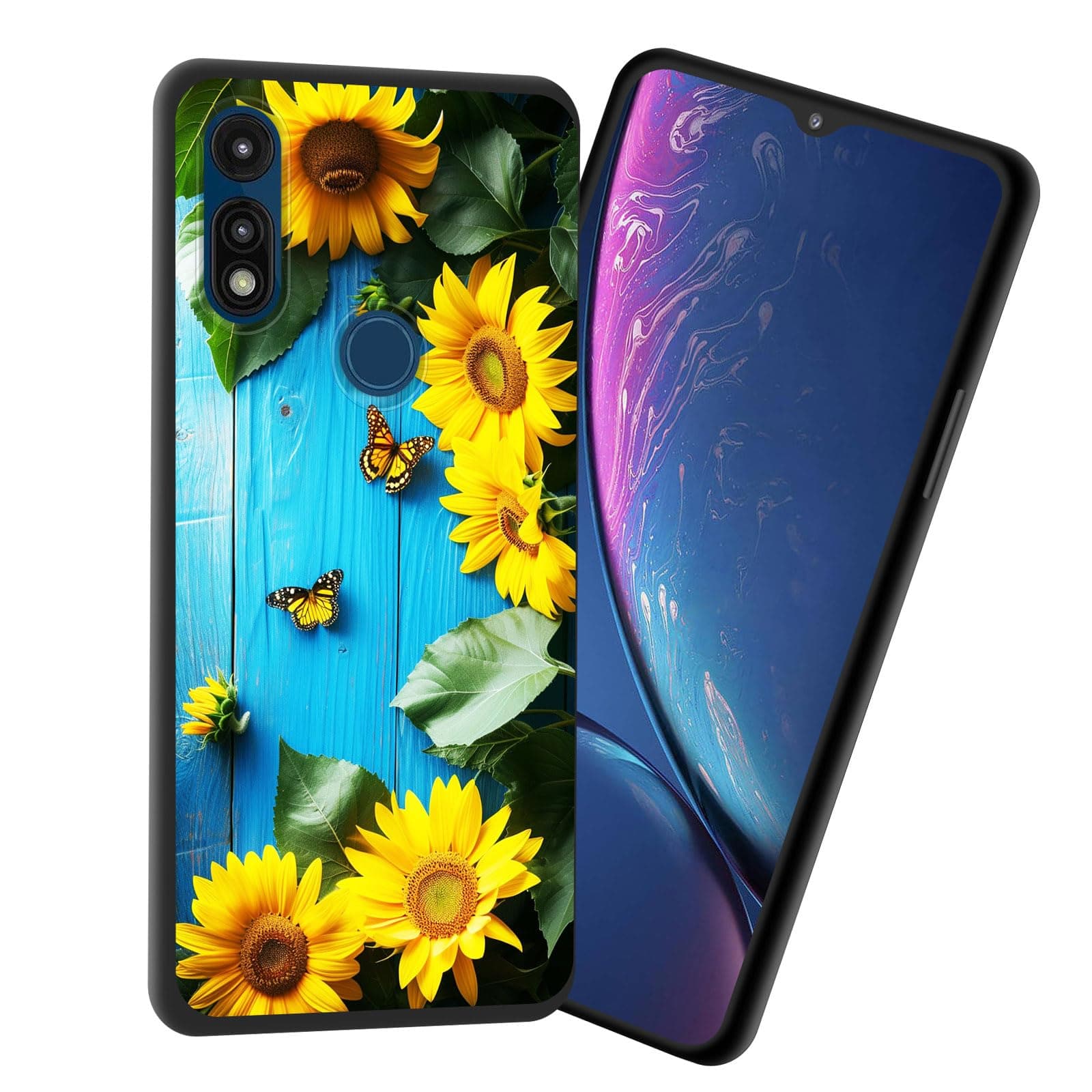 JHYYTUJTYP for Moto G Power 2020 Case,Premium Soft Silicone Slim Rubber Full Body Drop Protection Shockproof Cover Phone Case for Motorola Moto G Power 2020,Sunflower Butterfly