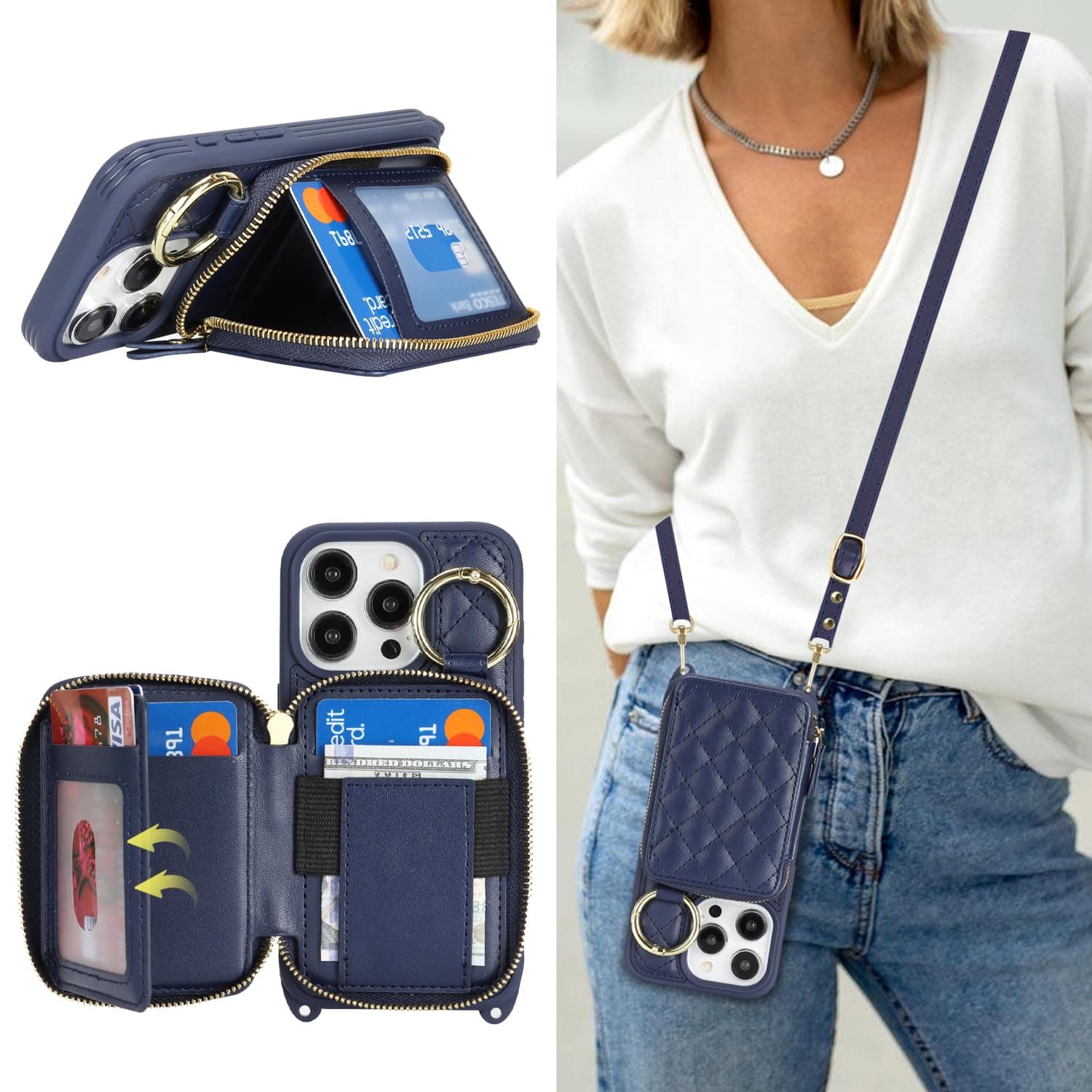 Cavor for iPhone 15 Pro Wallet Case with Card Holder for Women, Blue