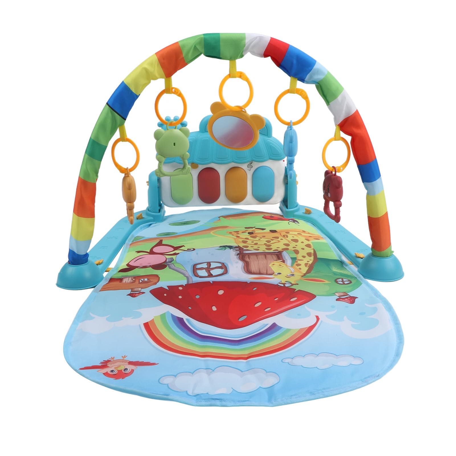 Xiuganpo Baby Gym Play Mat for Infants Kick Piano with Detachable Toys Fun Learning Activity Mat for Newborns Safe Soft Fabric 72 X 40 X 47cm (Mushroom Animal Pattern)
