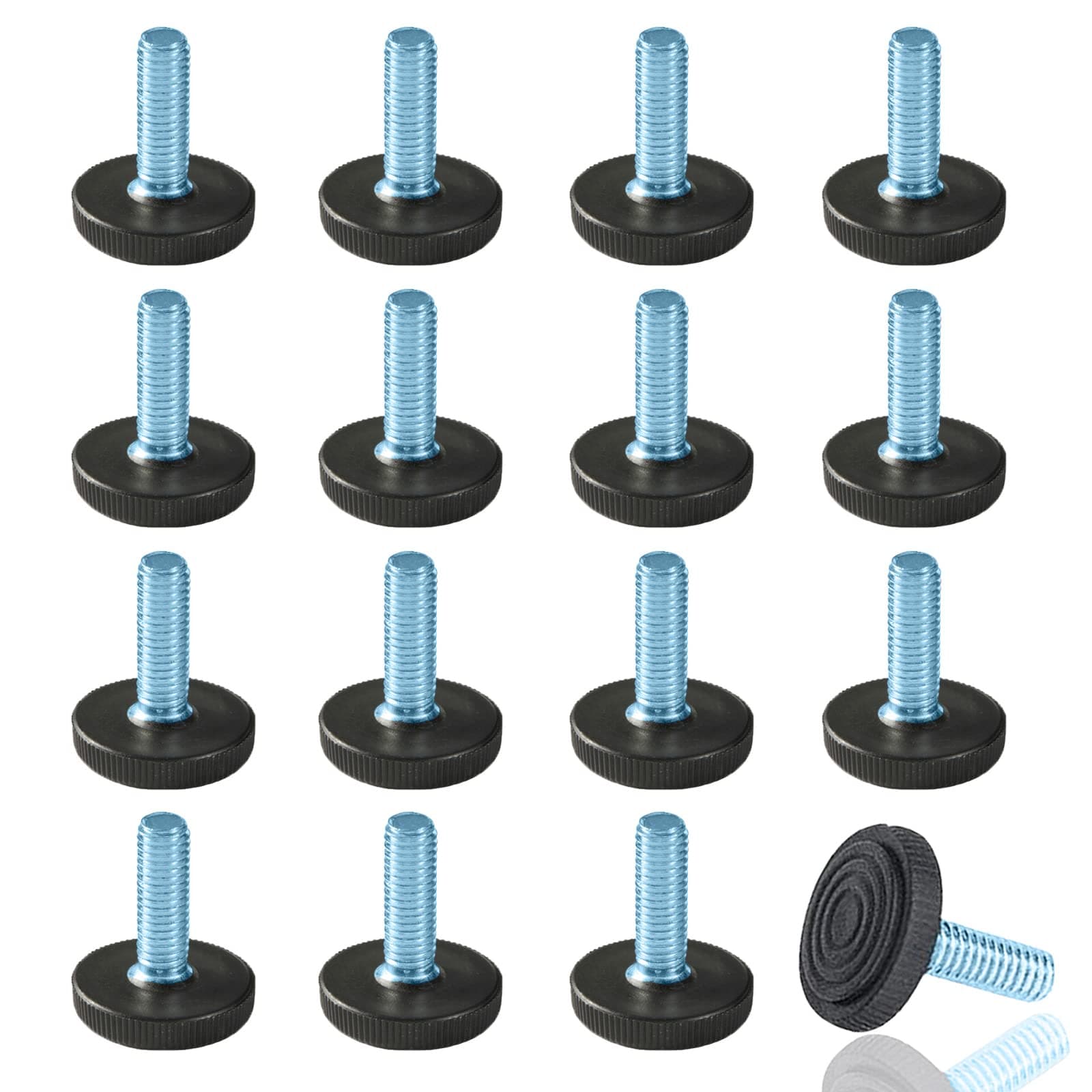 16 PCS M6 Threaded Furniture Levelers, Adjustable Screw in Leg Glides