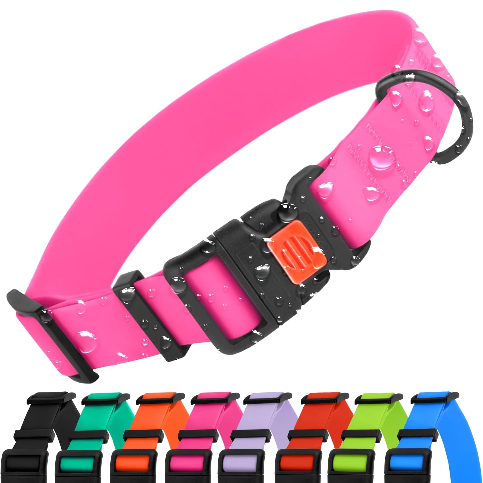 CollarDirect Waterproof Dog Collar - Silicone, Plastic Collar, Odor-Resistant, Easy to Clean, for Large, Medium, Small Dogs - Adjustable Collar with Breakaway Buckle (Neck Fit 12"-16", Pink)