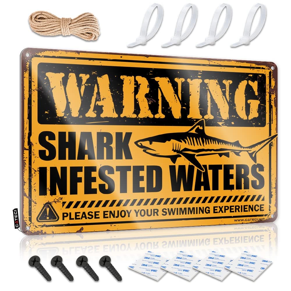 Adt Signs for Yard Dionysas Shark Infested Waters Tin Sign Security Alert Sign Outdoor Signs ( Size : 20X30CM )