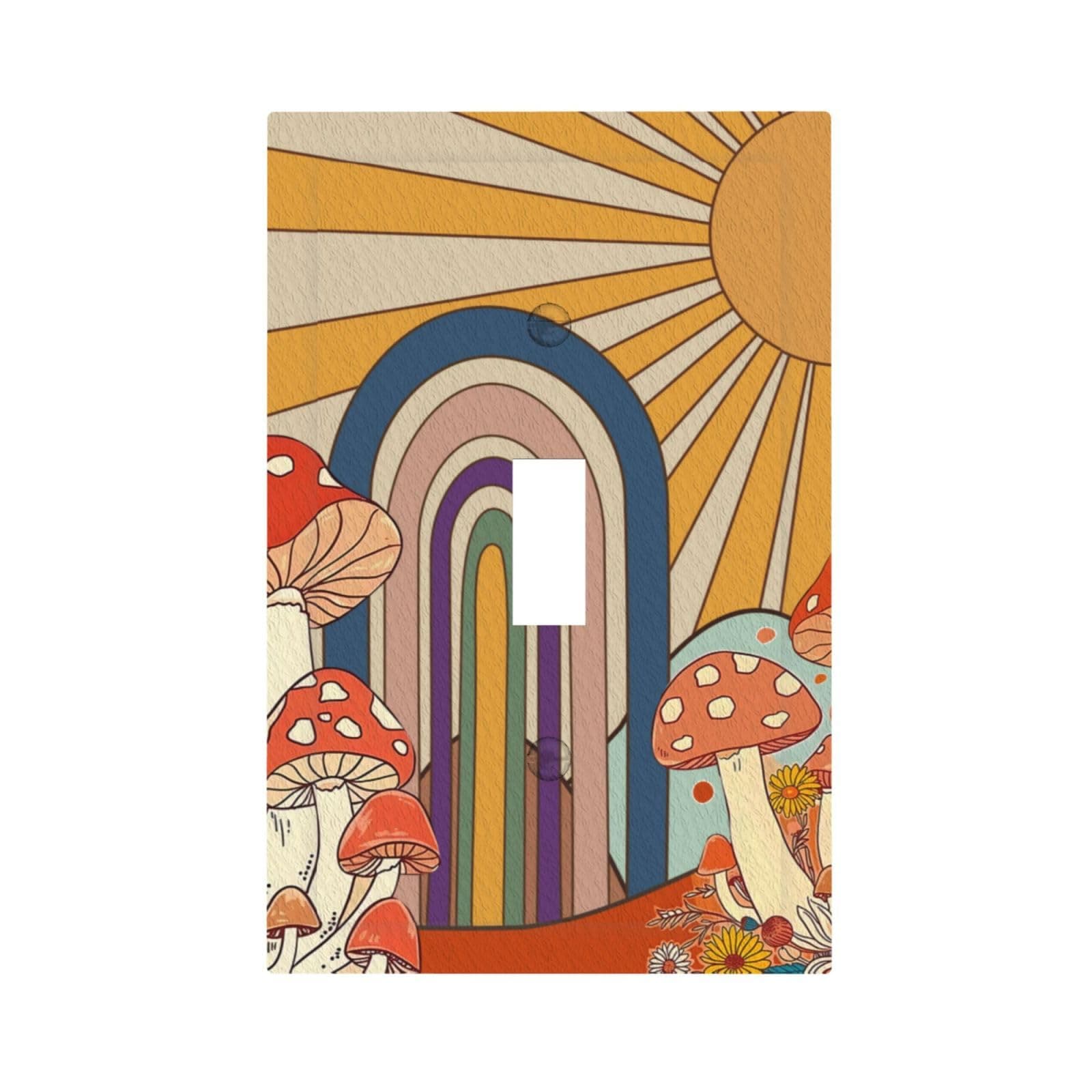 JDAKHD 70s Retro Mushroom Hippie Light Switch Cover Plate Sun Vintage Floral Boho 1 Gang Decorative Wall Plate Single Toggle Outlet Switch Faceplate Cover Bathroom Bedroom
