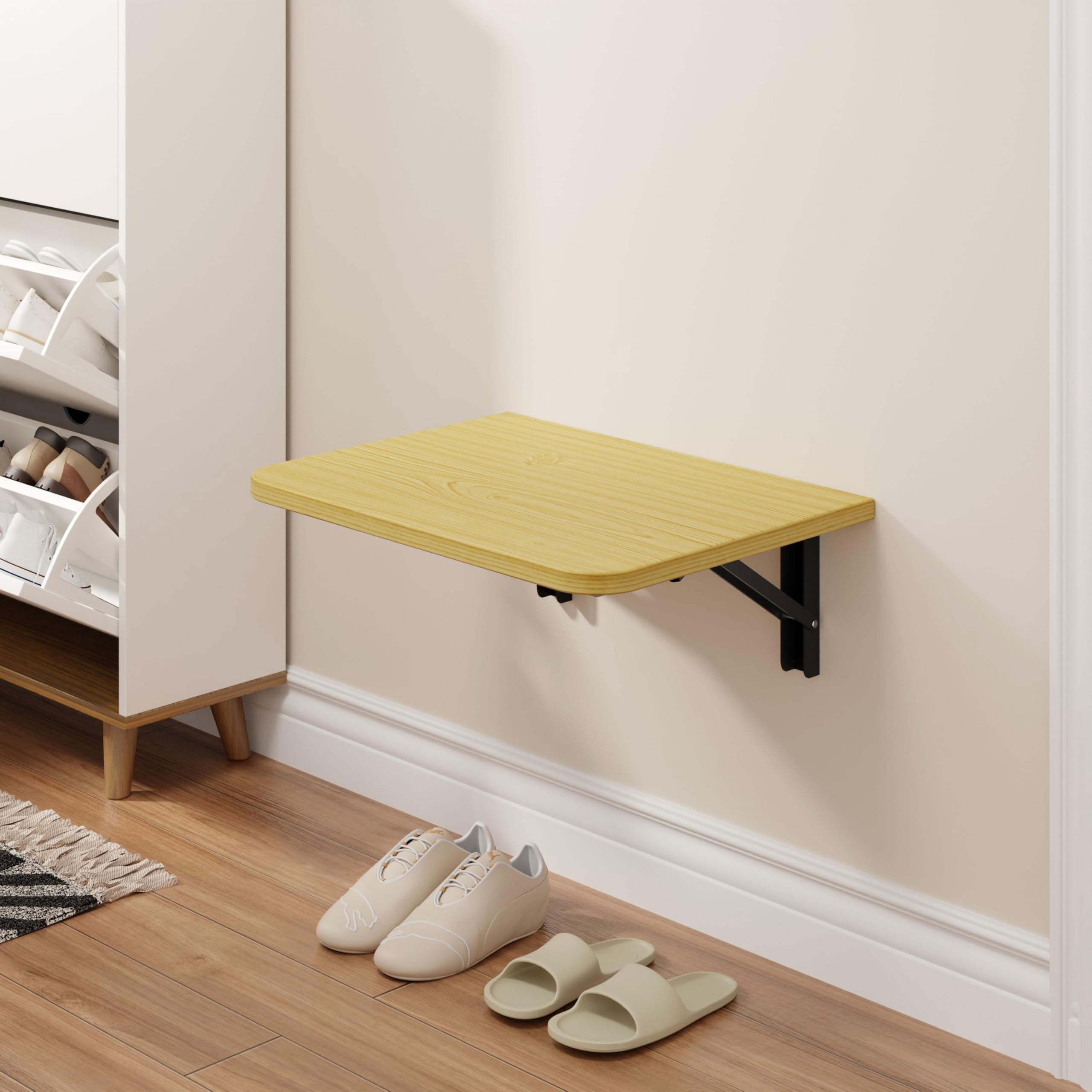 IAE Wall Mounted Folding Shoe Changing Stool, Fold Down and Up Chair Solid Step Stools for Entryway, Space Saving Hidden Wall Stools Seat