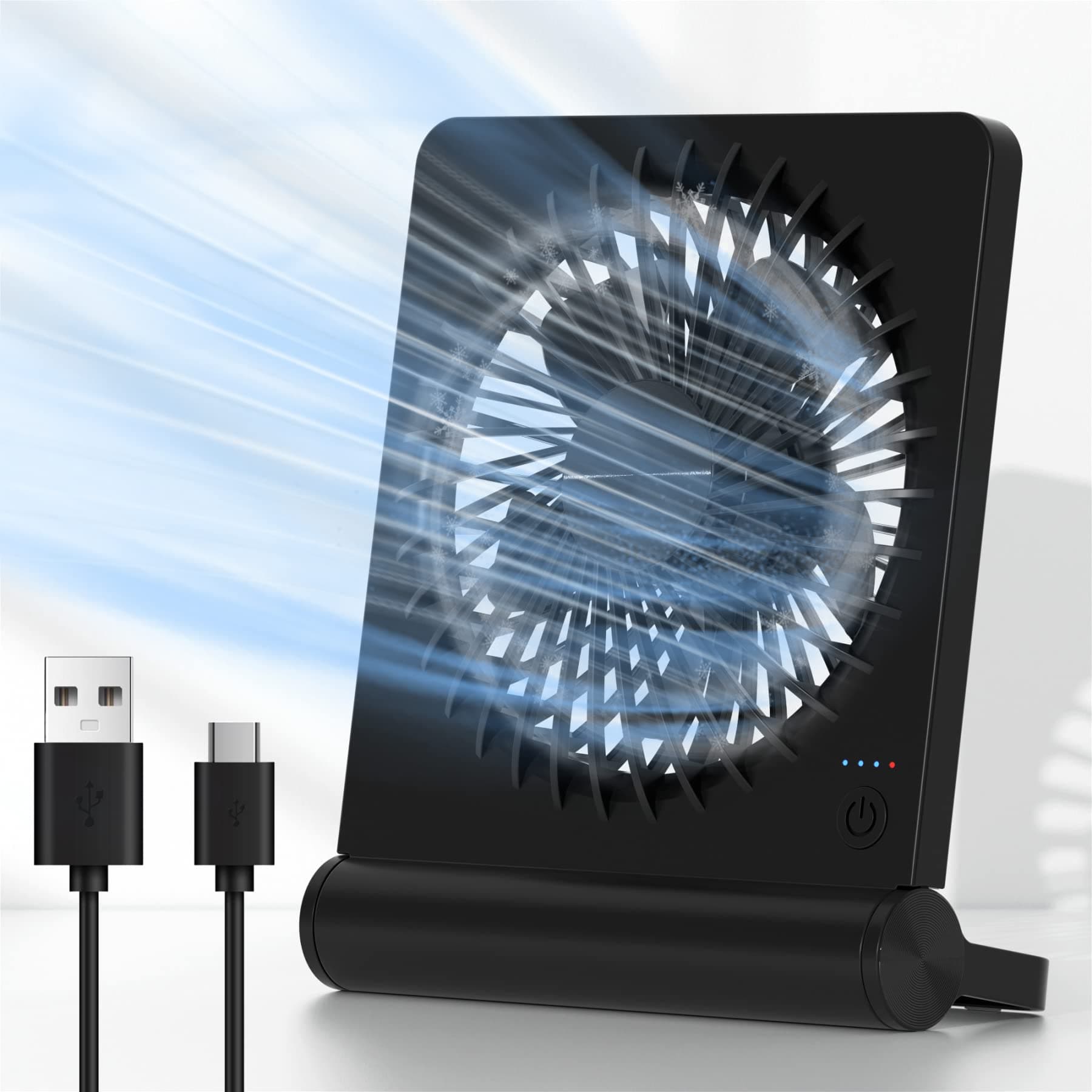 JOSTRY Desk Fan USB Powered,Ultra Quiet Small Personal Fan with 220° Tilt Folding and 3 Speeds Adjustable Wind,USB-C Corded Powered