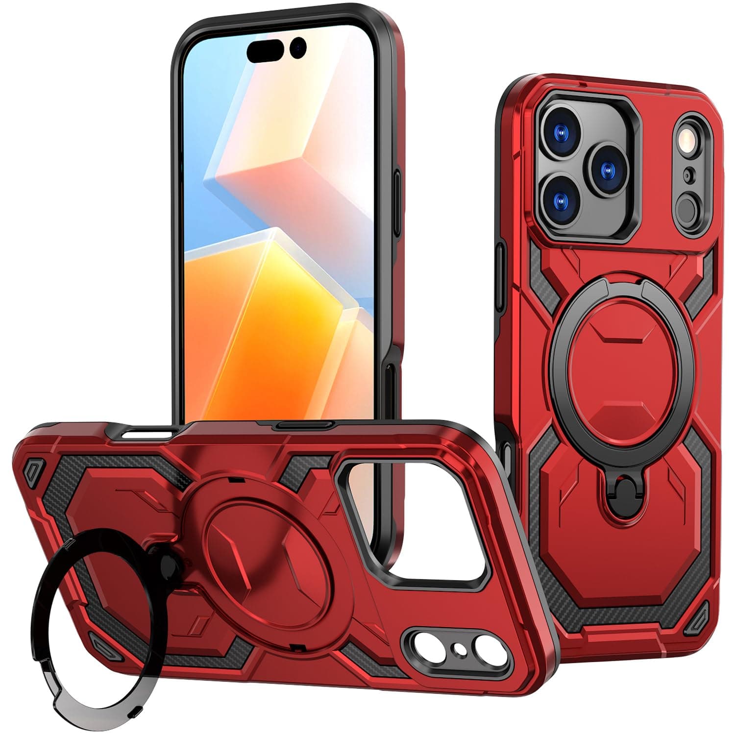 Dionsibei for iPhone 17 Pro Case Compatible with MagSafe with Kickstand Military Grade Drop Rugged Heavy Duty Protection Shockproof for iPhone 17 Pro Phone Case (Red)