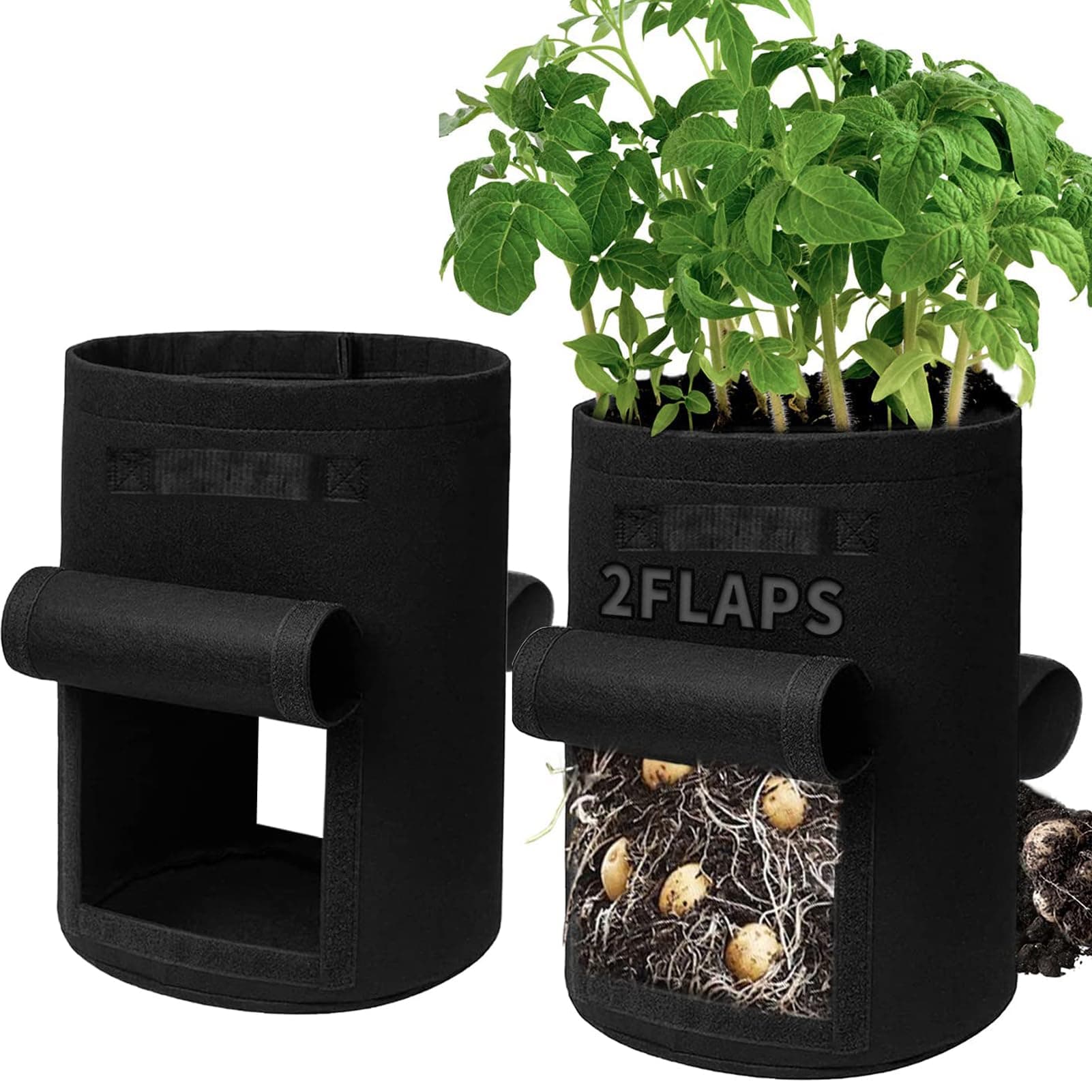 SORANGEUN 2 Pack 15 Gallon Grow Bags Heavy Dduty Nonwoven Potato Grow Bag with 2 Sturdy Handles&2 Windows,Thickened Plant Grow Bag for Potato,Tomato,Flowers,Vegetable Plants