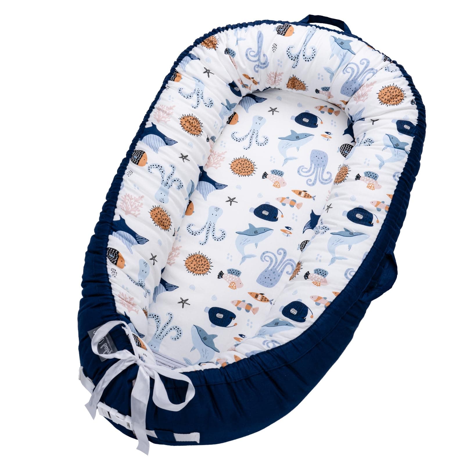 Infant Support Cushions | Baby Lounger | Organic Cotton Infant Lounger | Reversible, Adjustable & Portable Floor Lounger | Supervised Use | Soft, Breathable, Washable Cover (sea)