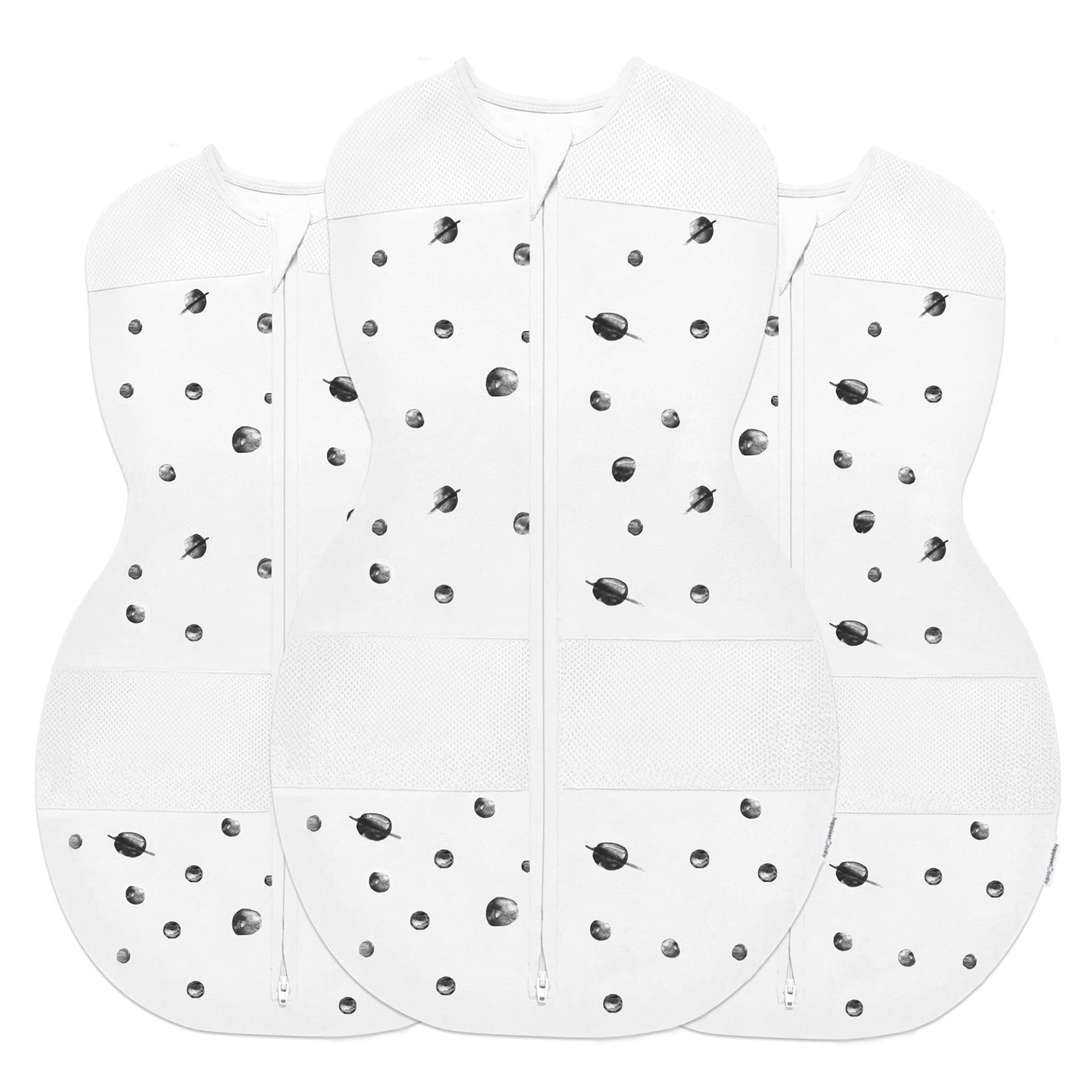 Happiest Baby Sleepea 5-Second Swaddle - 100% Organic Cotton Baby Swaddle Blanket - Doctor Designed Promotes Healthy Hip Development - 3-Pack Newborn Bundle (Ivory Planets, 2 x Small, 1 x Medium)