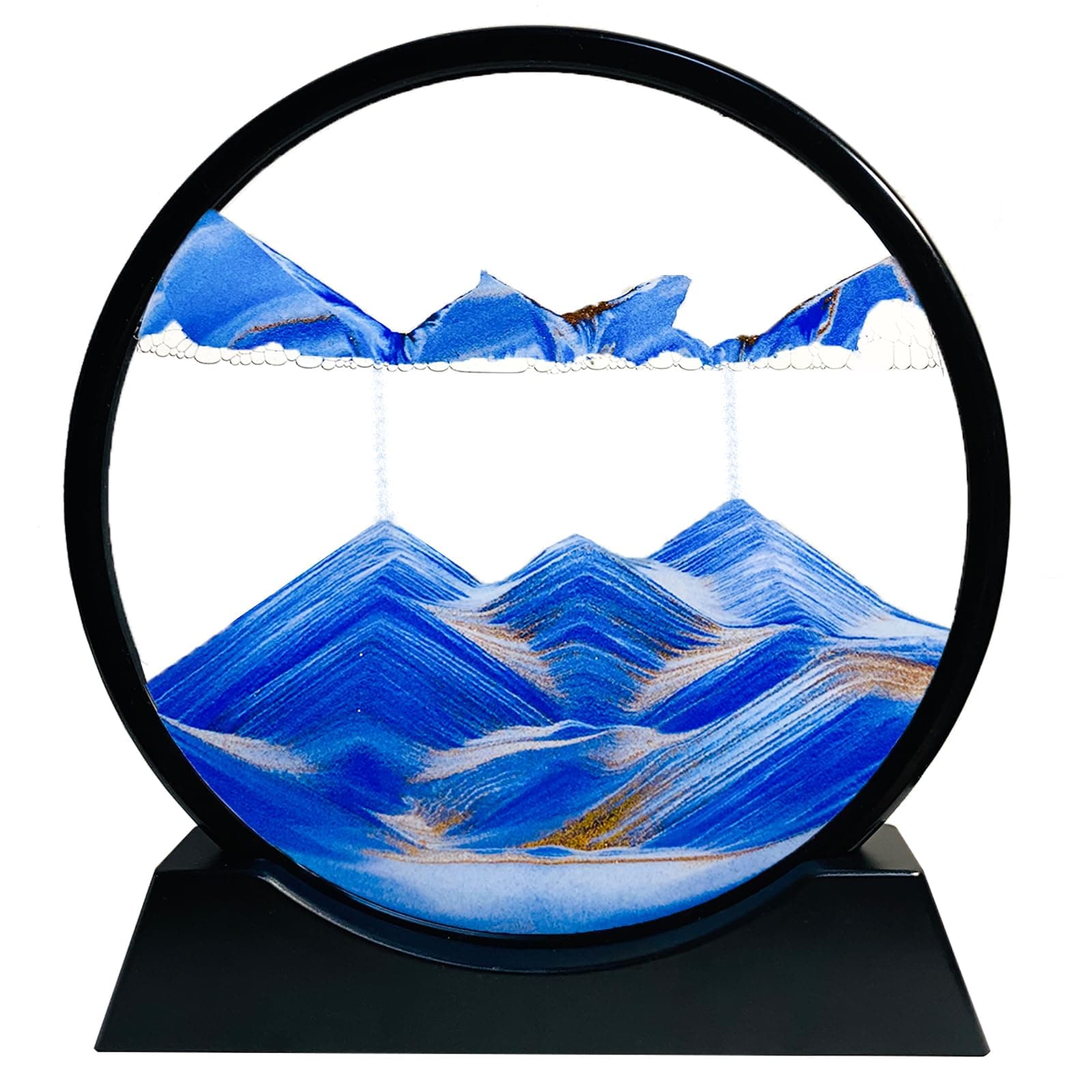 SANDCLE Moving Sand Art Picture Liquid Motion - Moving Sand Art Decor 3D Deep Sea Sandscape, Round Glass Frame Display Flowing Sand Relaxing Toy for Desktop Office Work Home(Blue, 12")