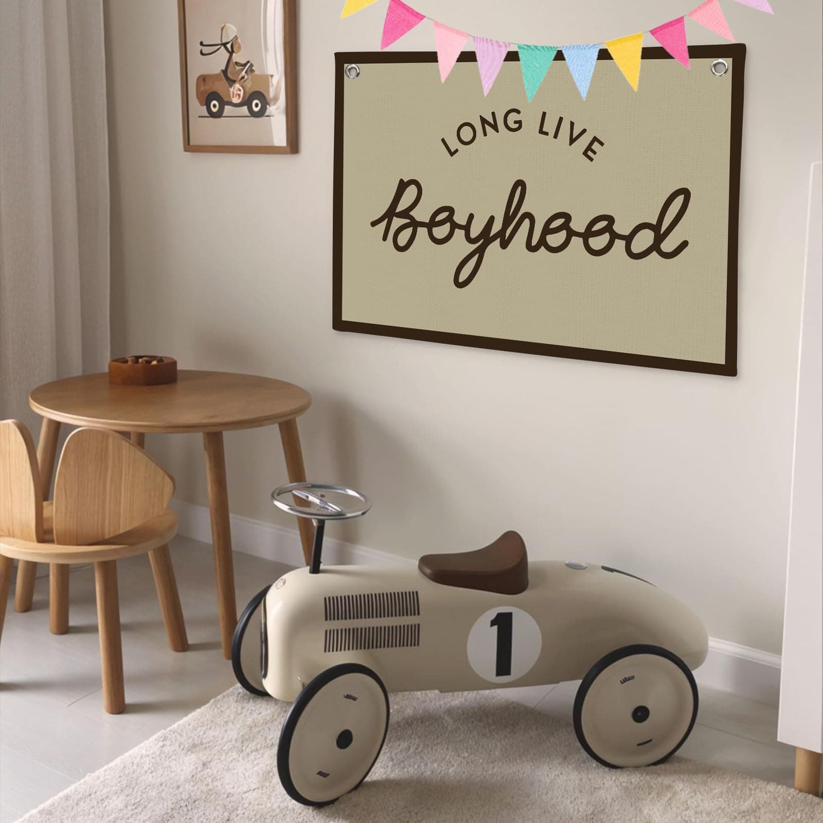 BOQTMK Vintage Boys Room Decor Long Live Boyhood Linen Banner,Nursery Playroom Wall Decor Hanging Flag Banner, Kids Bedroom Living Room Dorm Toddler Decorations Trendy Room 30x20 boyroom