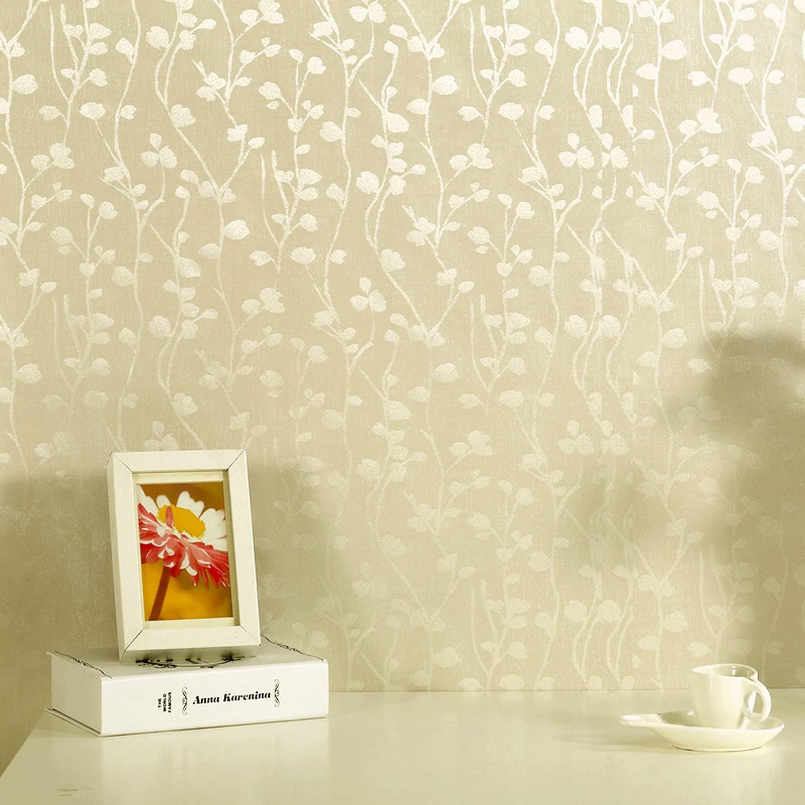 wolpin Wall Stickers Wallpaper for Living Room (45 x 300 cm) Textured Butterfly Leaves Self Adhesive Decals Textured Self-Adhesive, Beige