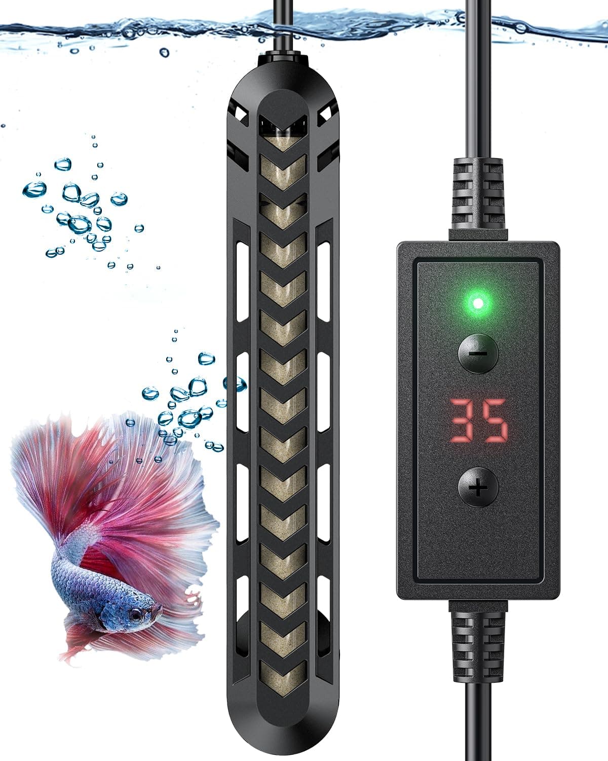 Pawfly Submersible Aquarium Heater 100 W Betta Fish Tank Heater Adjustable Electronic Heating Rod with Thermostat Overheating Protection and Protective Cover for 20-30 Gallon Fish Tanks