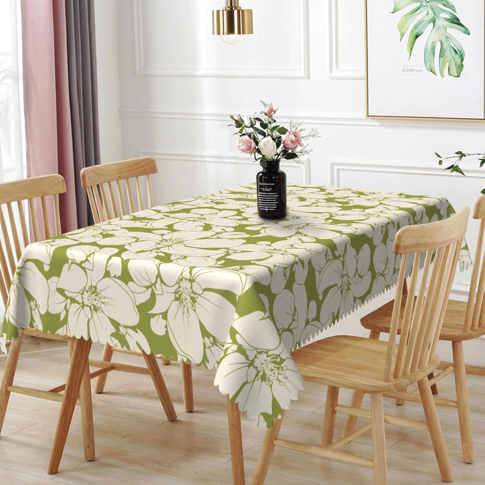 Laeacco 54x86 inch Spring Summer Floral Tablecloth Watercolor Magnolia Flower Rectangle Table Cloth Washable Wrinkle Free Table Cover for Picnic Birthday Wedding Party Kitchen Dining Room Home Decor