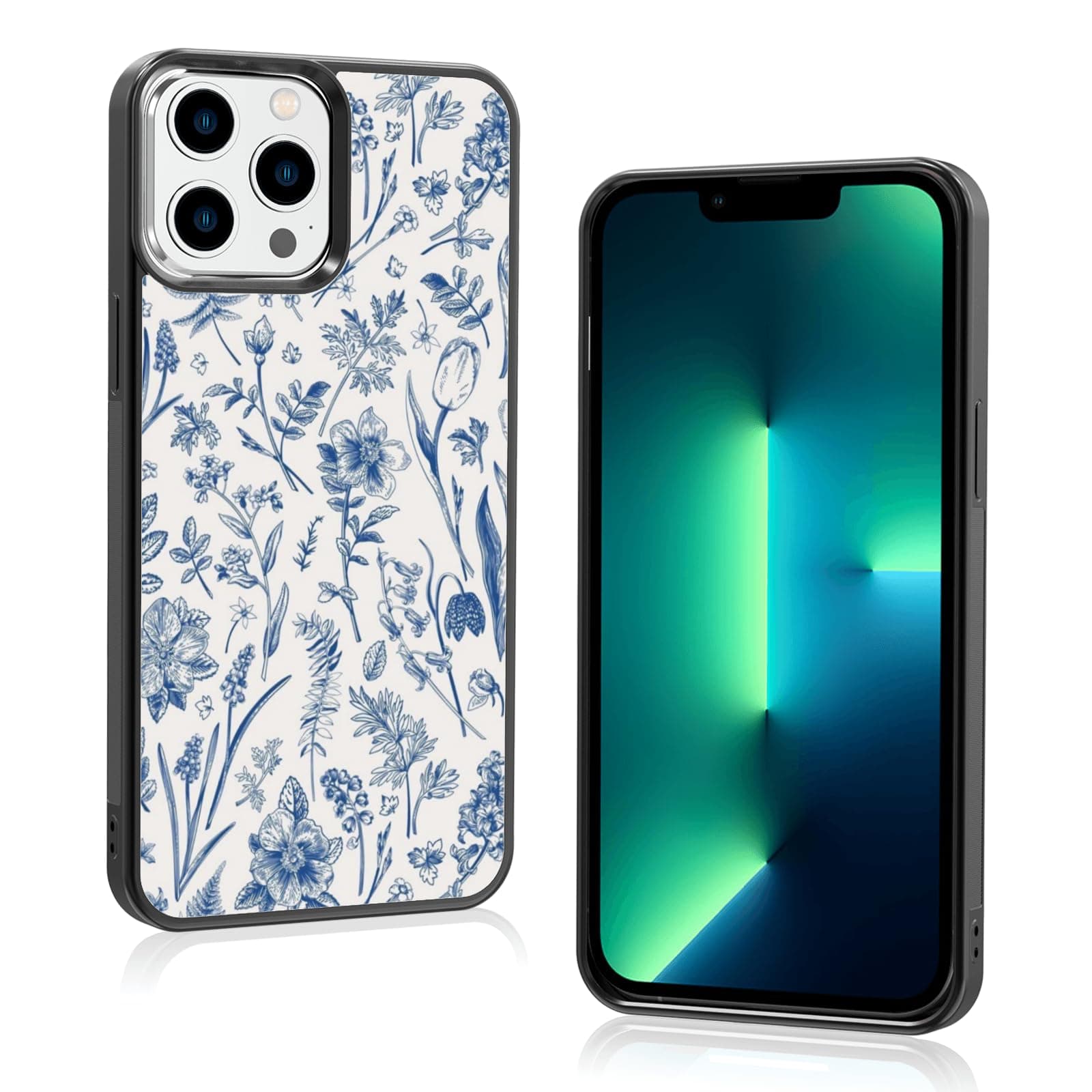 Axulimin Cute Blue Flowers Floral Aesthetic Phone Case for iPhone 13 Pro Max Case for Women Girls -6.7Inch