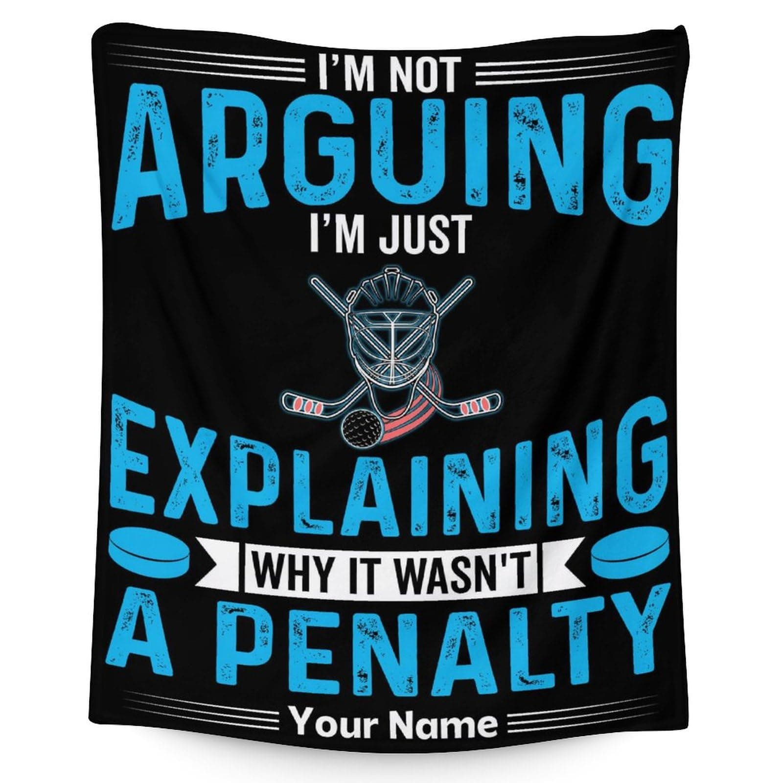 Personalized Hockey Throw Blanket for Kids - 40x50 Inches Crib Size - Soft Warm Fuzzy Blanket Gift - Black Sports Throw Blanket for Bed, Couch, Sofa