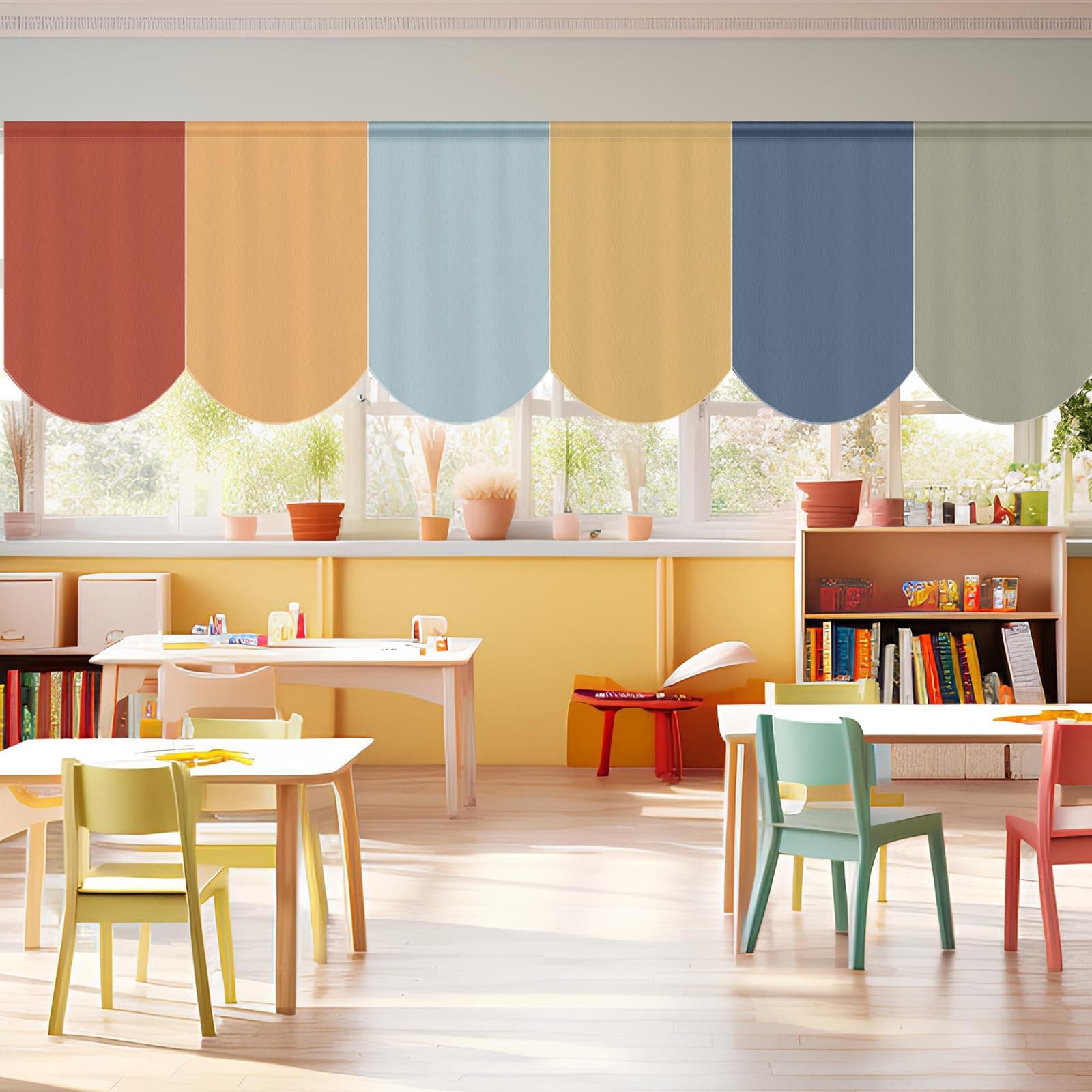 SmoothNovelty 6 Pcs School Classroom Curtains Kindergarten,Morandi