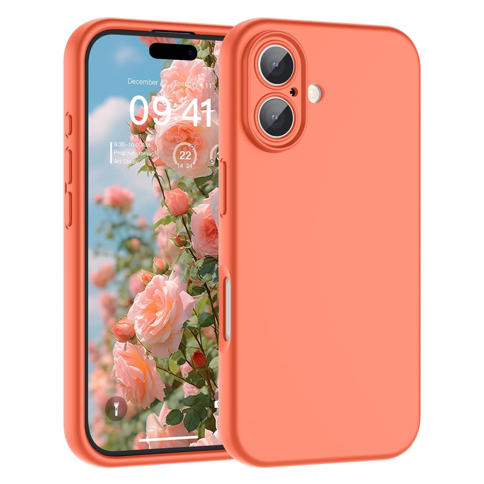 SUPFINE Designed for iPhone 16 Case,Premium Liquid Silicone with [Soft Anti-Scratch Microfiber Lining][Upgraded Camera Protection] Slim Shockproof Protective Phone Case for Men Women Girls,Pink Orange