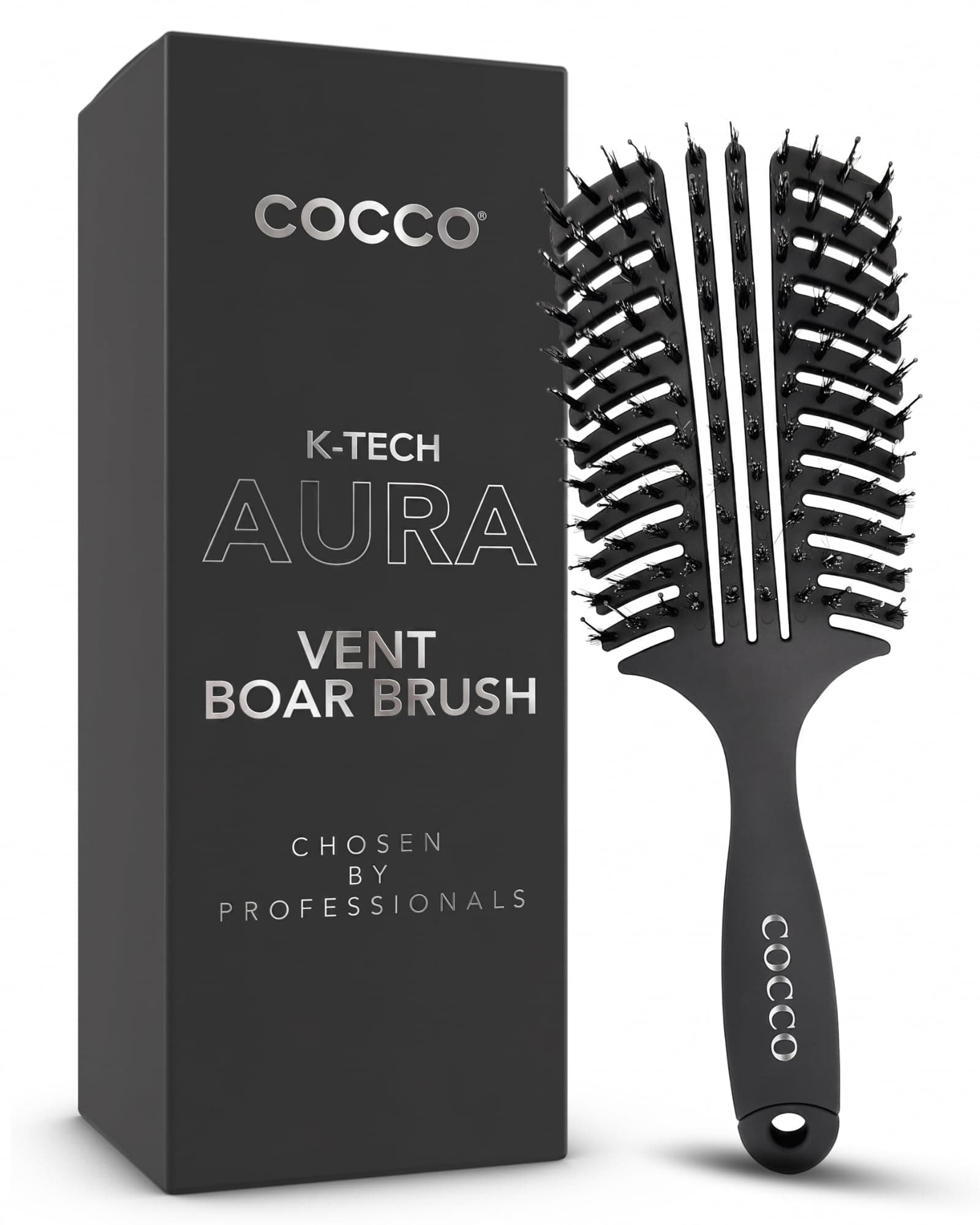 COCCO Vented Boar Brush, Curved Detangling and Blow Dry Brush