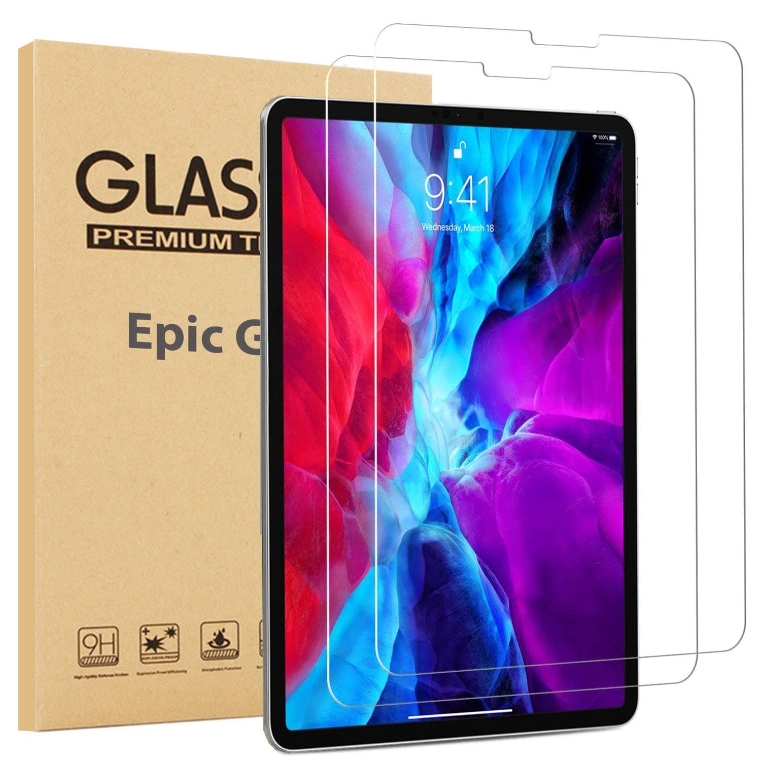 [2 Pack] EpicGadget Screen Protector for iPad Pro 11 (2020/2018 Release), Tempered Glass Screen Protector Face ID Compatible/High Definition/Scratch Resistant for Apple iPad Pro 11 (2020/2018)