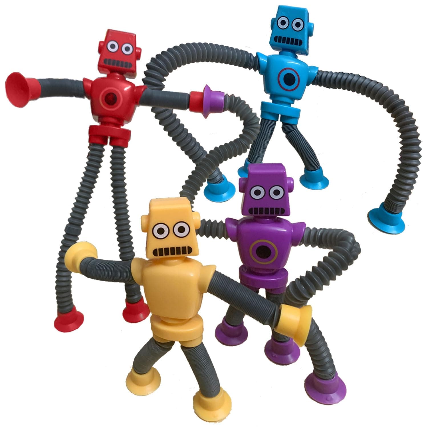 Pop Tubes Robot Toy 4 Packs Telescopic Suction Cup Robotics Fidget Toys Autism Sensory Toys for Toddlers, Travel Educational Classroom Rewards Party Favors