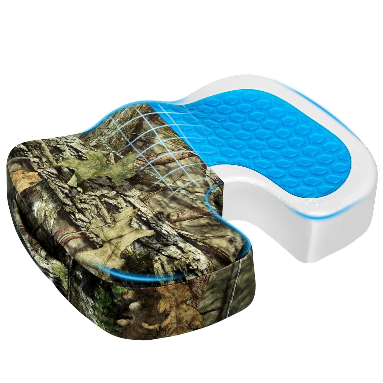 Gel Seat Cushion for Car Office - Memory Foam Pain Relief Chair Pillow Cushions - Tailbone Sciatica Coccyx Butt Lumbar Support Pad for Sitting Driving Traveling, Velvet, Mossy Oak