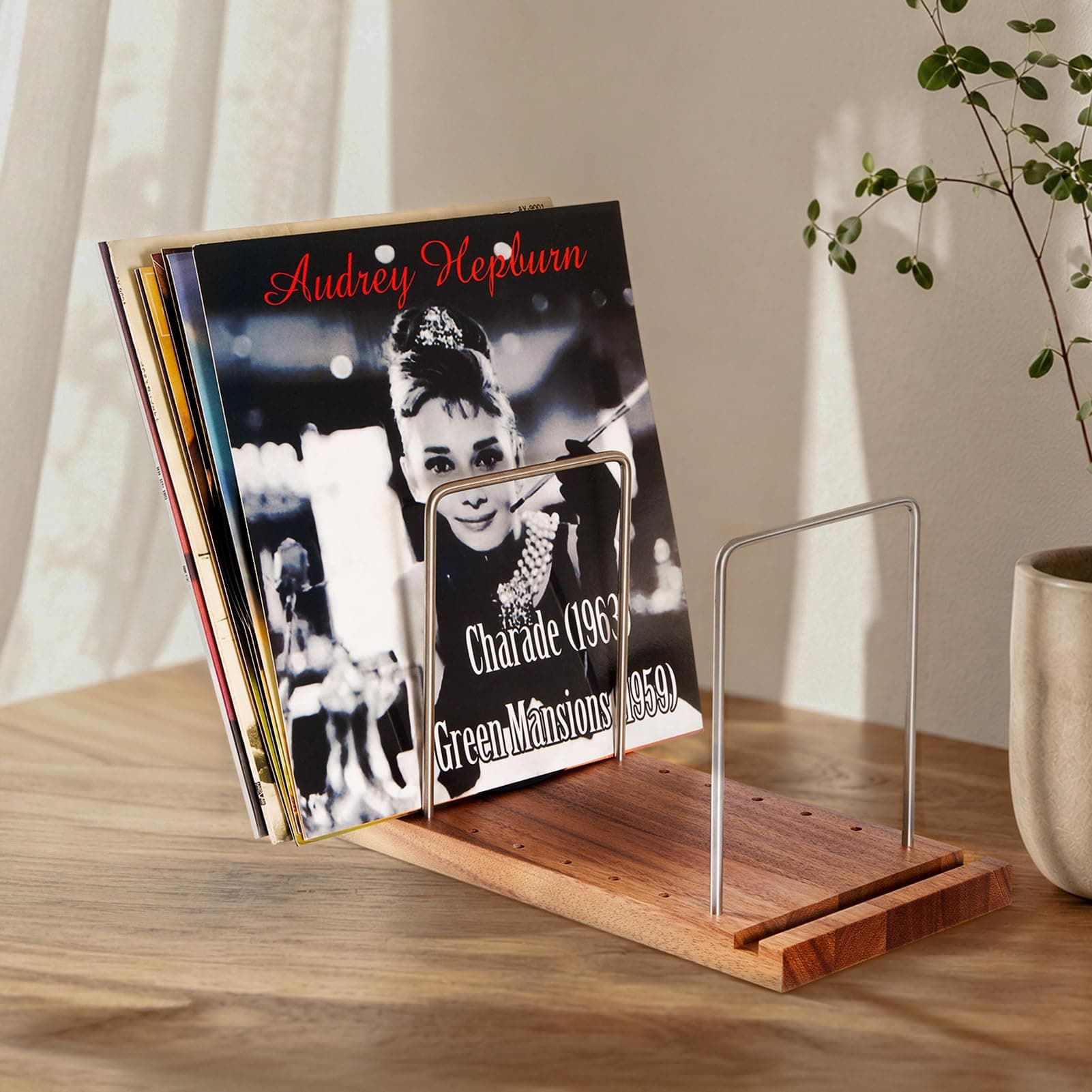 LiTY Solid Wood Vinyl Record Stand, Multi-Purpose Vinyl Record Holder & Vinyl Holder, Record Storage with Now Playing Notch, Holds 50-75 LP Albums﻿