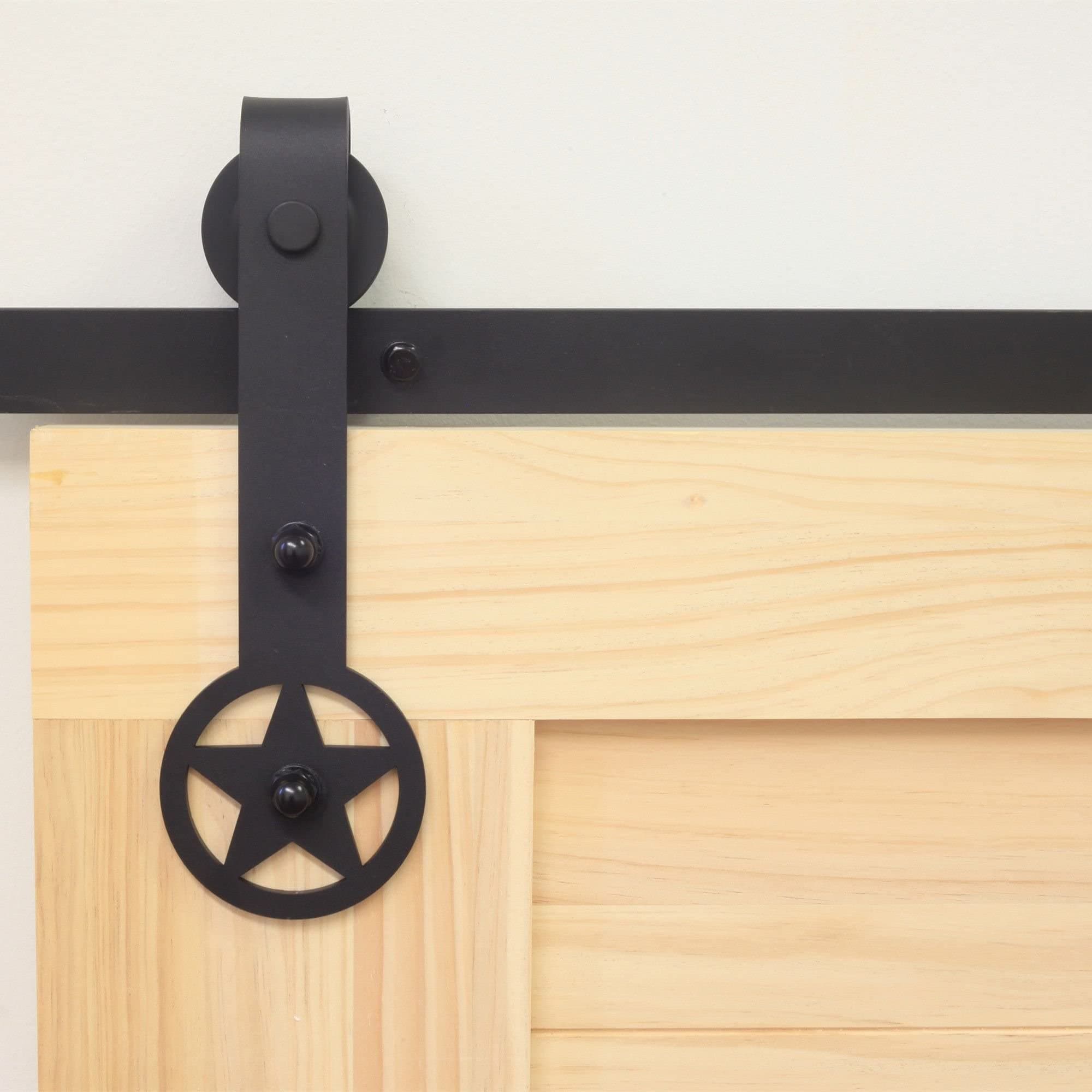 Homacer Sliding Barn Door Hardware Standard Double Door Kit, 5.5FT Flat Track Star Design Roller, Black Rustic Heavy Duty Interior Exterior Use