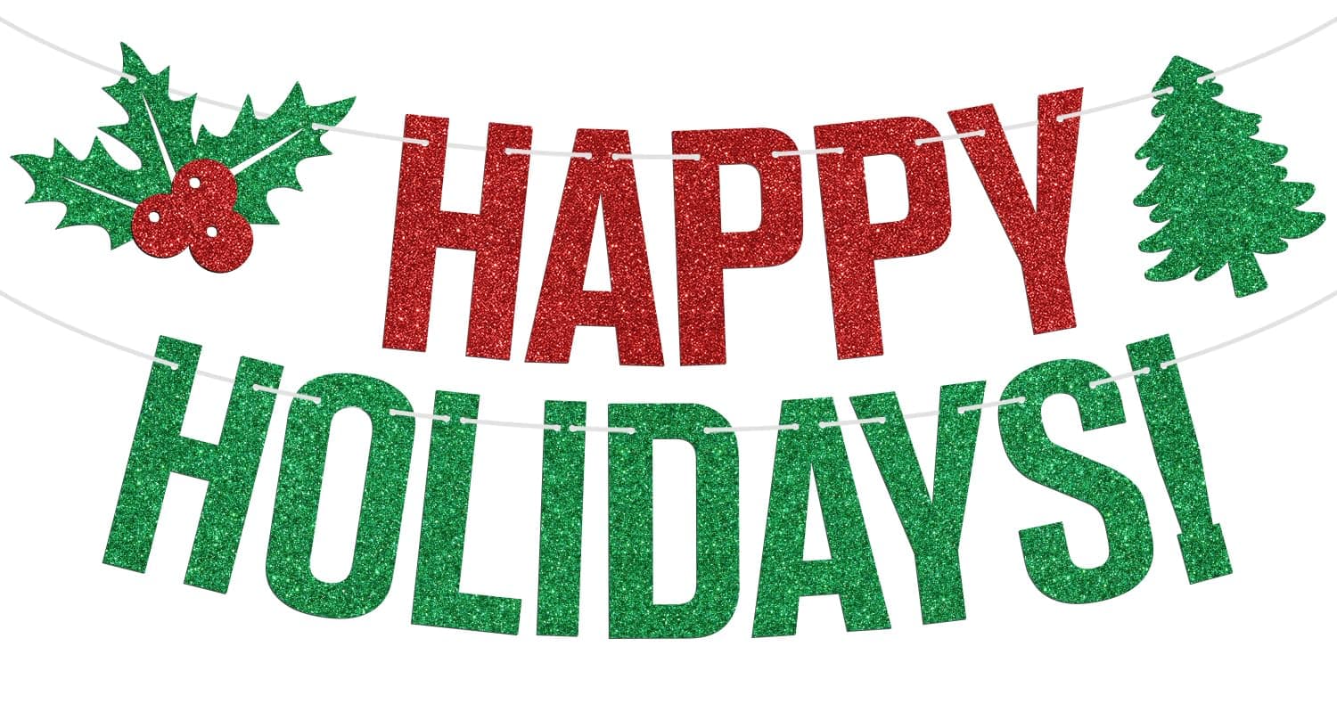 Happy Hoildays Banner, Merry Christmas Theme Party Decorations, New Years Eve Xmas Santa Festival Party Supplies, Home Office Indoor Fireplace Photot Props