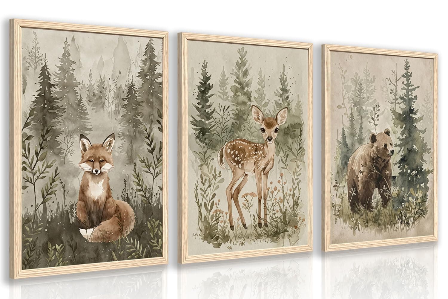 Nursery Deer and Bear Wall Art, Wood Framed 24" Lx16 Wx3