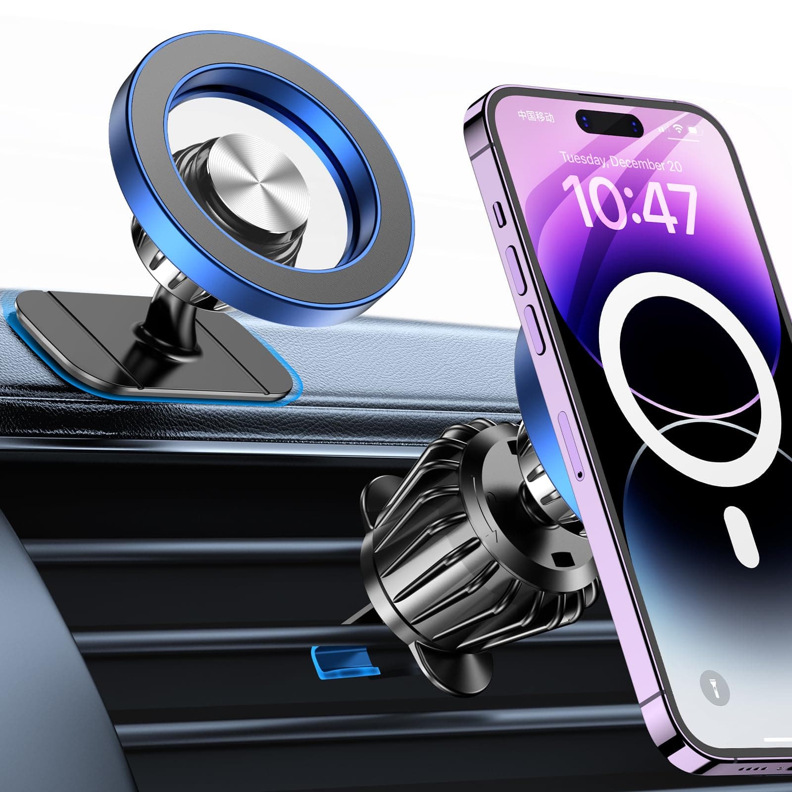 Kaistyle for Magsafe Car Mount【20 Strongest Magnets】 Magnetic Phone Holder for Car Phone Holder Mount Dash【360°】 Cell Phone Mount for Car Accessories for Women Men iPhone 17 Pro Max 16 15 (Blue)