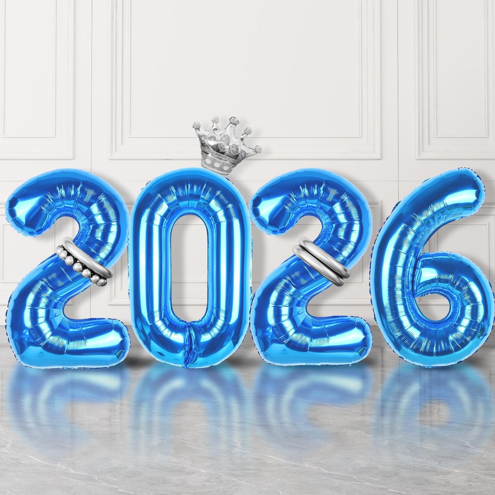 2026 Balloons, Blue, 40 Inch Number Balloons with Foil Crown, Balloons for Happy New Year Decorations, New Year's Eve 2026, Graduation Decoration, Class 2026, Party Supplies