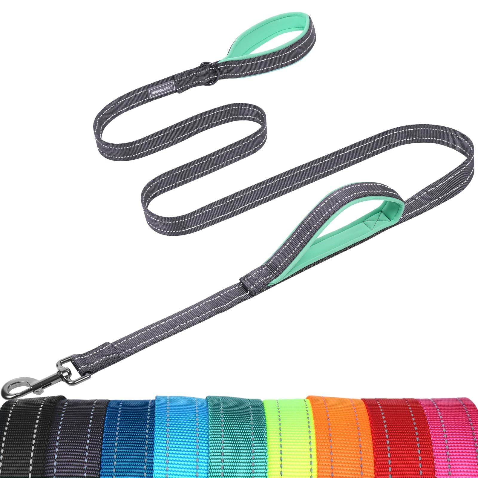 VIVAGLORY Double Handle Dog Leash Twingrip, 5ft x 1in, Grey