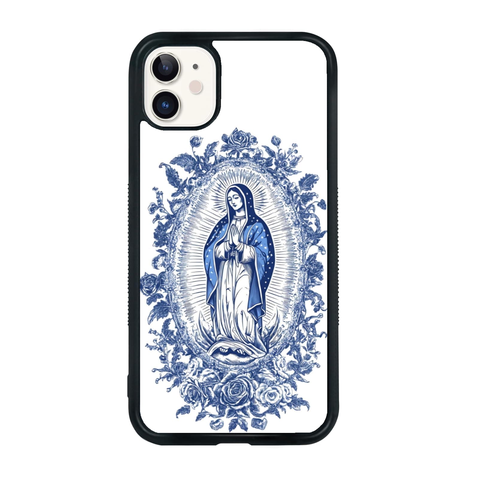 Seconddog Aesthetic Phone Case Compatible with iPhone 16 Pro Max, Cute Blue Virgin Mary Rose Flower Pattern Case for iPhone 16 Pro Max for Teens Men and Women