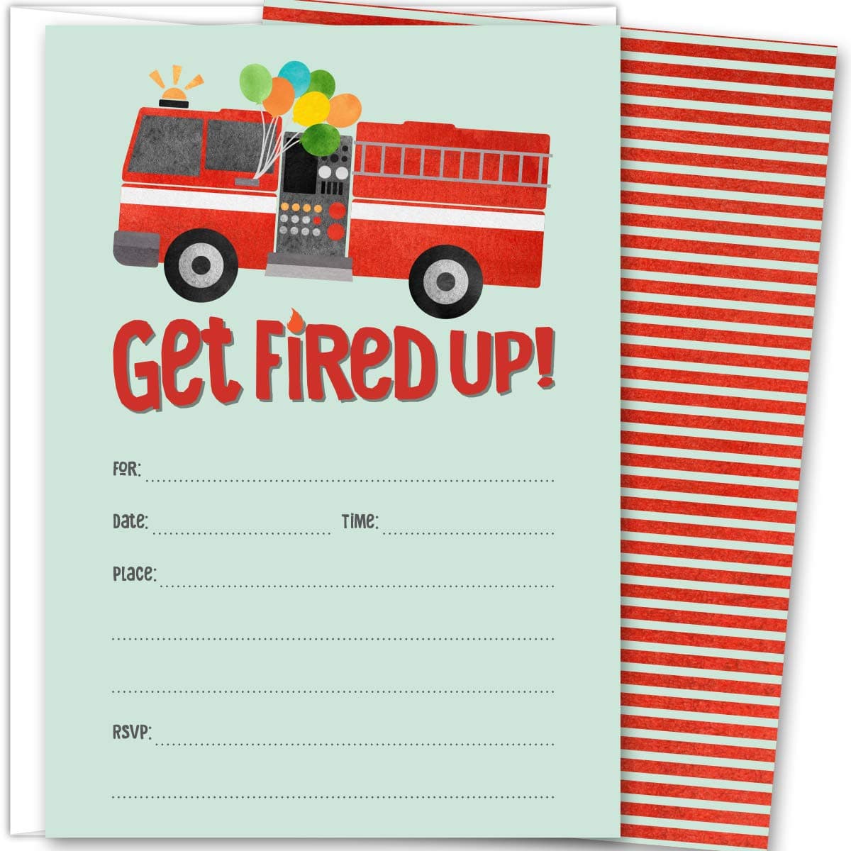 Koko Paper Co Fire Truck Party Invitations | 25 Fill-in Invitations and Envelopes | Printed on Heavy Card Stock.