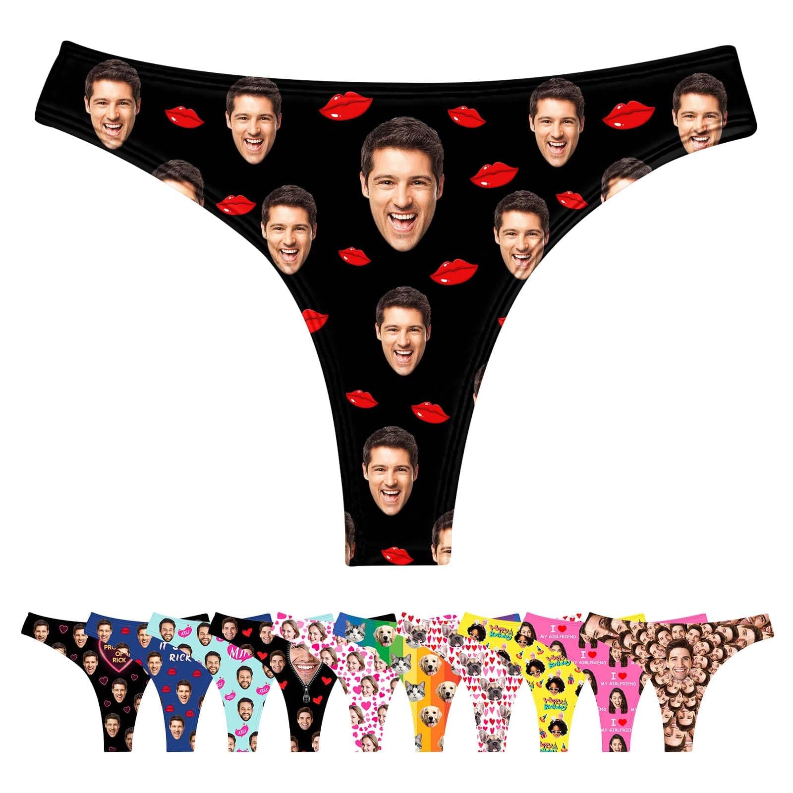 LucBuy Personalized Thongs with Photos Text, Novelty T-back Panty Custom Underwear, Customized Underpants Wife Husband Face Picture Tangas, Funny Bikini Briefs Valentine's Day Birthday Gift (B25)