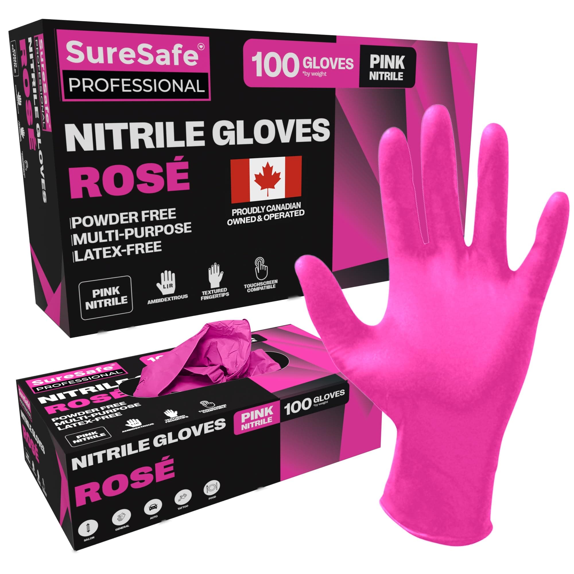Pink Nitrile Gloves Medium, 4 Mil Powder-Free Latex-Free, 100 Count