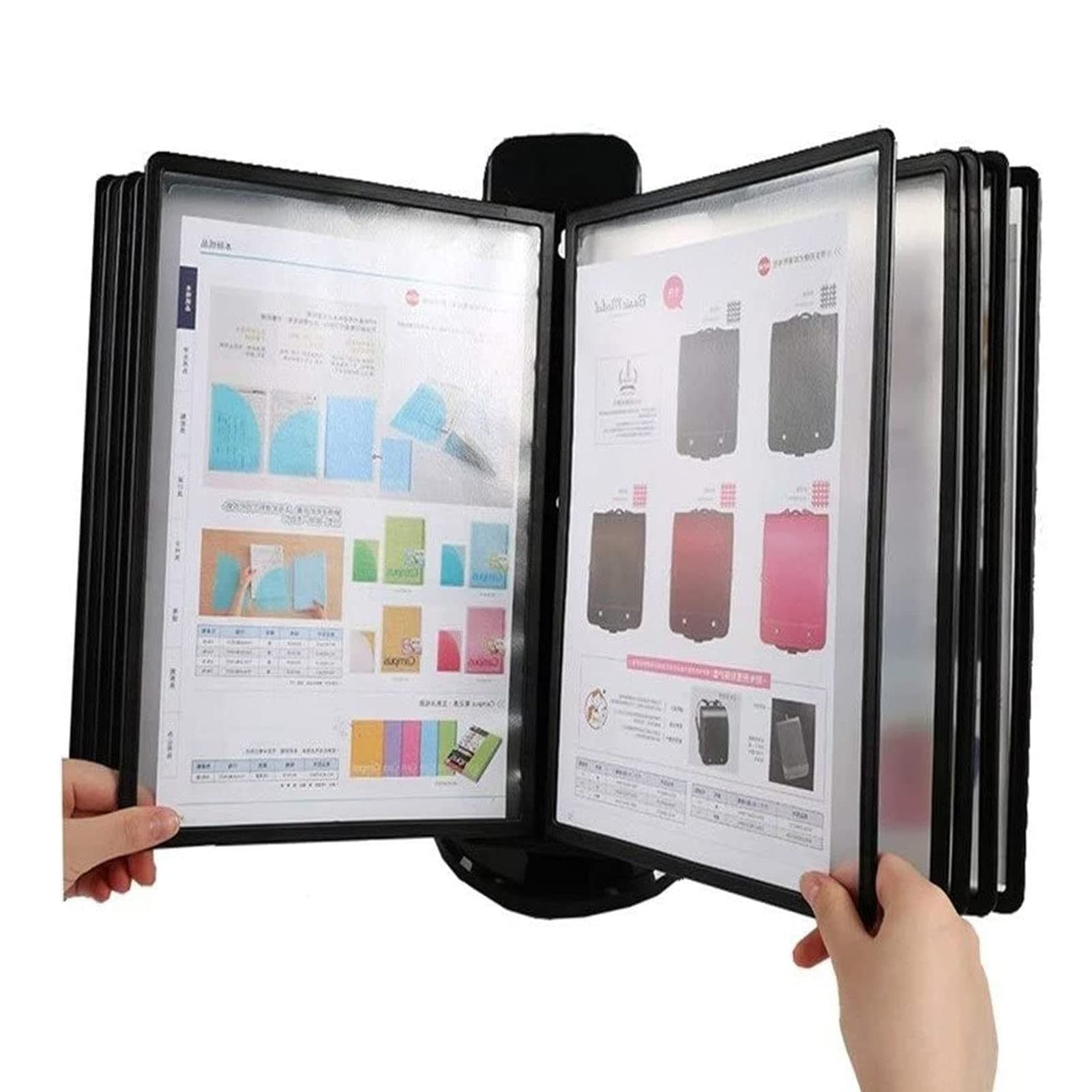 XSMYdpUS Desktop Reference Organizer - Desktop Document Holder, 10 and 20 Display Pockets, Black Base, Adjustable Desk Flip File Holder, for Office Display and Storage A4 Documents (Size : 20 Pages)