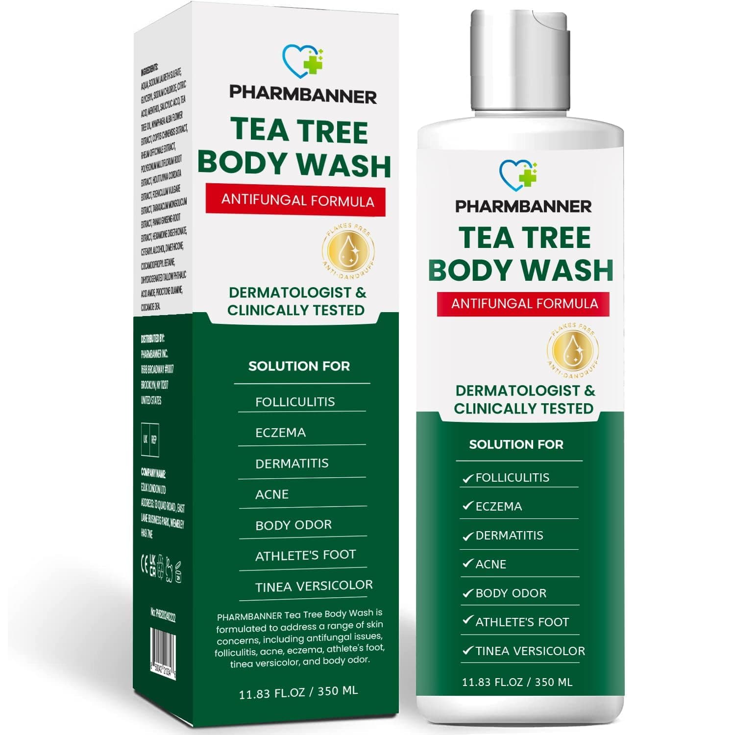 PHARMBANNER Tea Tree Body Wash – Soothes & Refreshes Skin – For Face & Body, Jock Itch, Athlete’s Foot, Body Odor & Dry, Itchy Skin