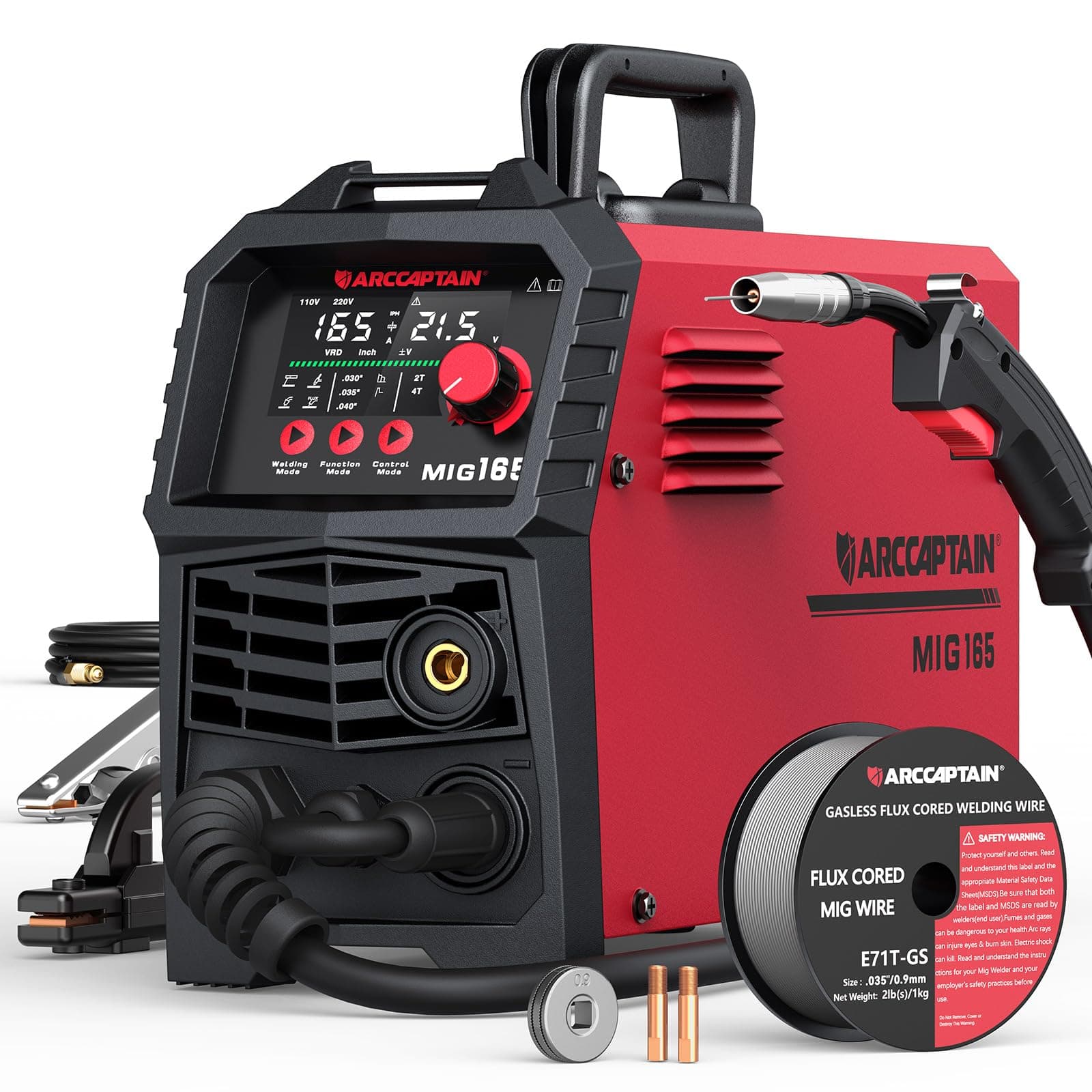 ARCCAPTAIN 165A MIG Welder 110V 220V Gasless Gas MIG Stick Lift TIG Welding