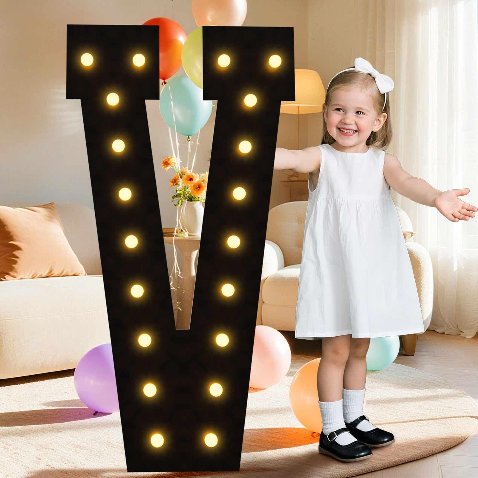 LOBOOM 4FT Marquee Light Up Letters, Black Marquee Letters Large Mosaic Letters V, Pre-Cut Foam Board Set Can Be Used for Birthday Party Grad Prom Party Decoration Wedding Event Baby Shower