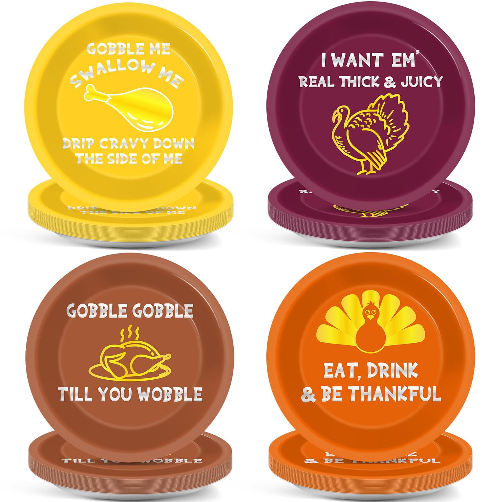 48Pcs Funny Thanksgiving Turkey Party Paper Plates 7"Golden Fall Supplies