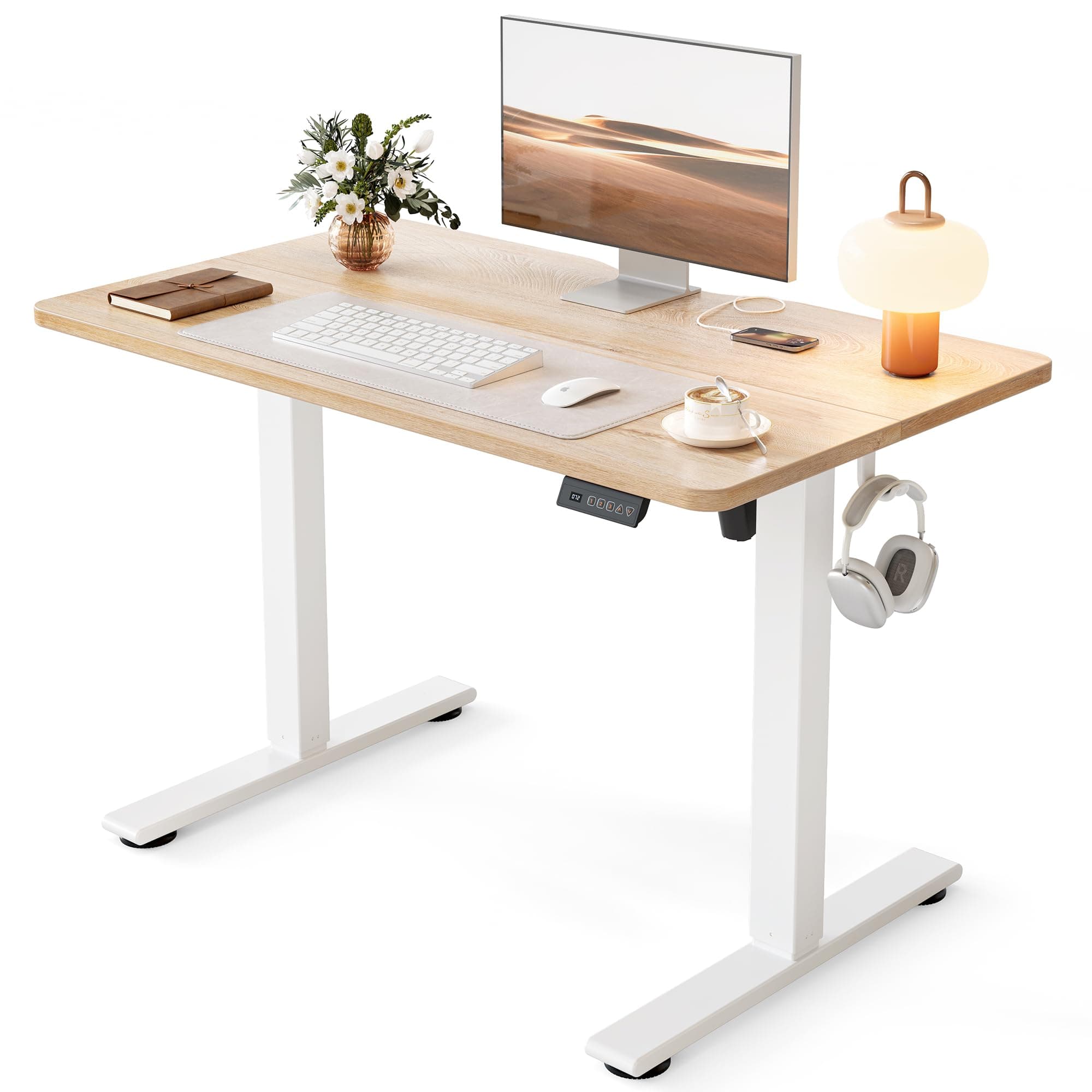 Cubiker Electric Standing Desk, 32"x19" Height Adjustable Desk, Sit Stand up Desk with 3 Memory Buttons, Computer Workstation with Splice Board, Maple