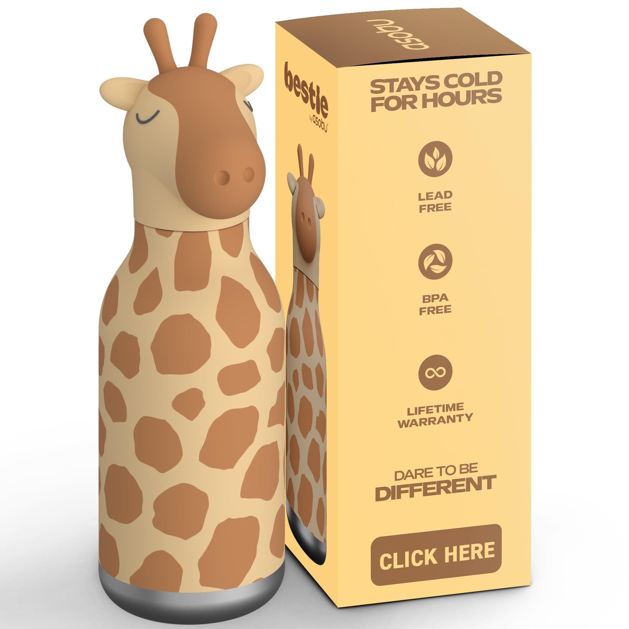 asobu Bestie Girrafe Water Bottle, Cute Collectible Character, BPA Free