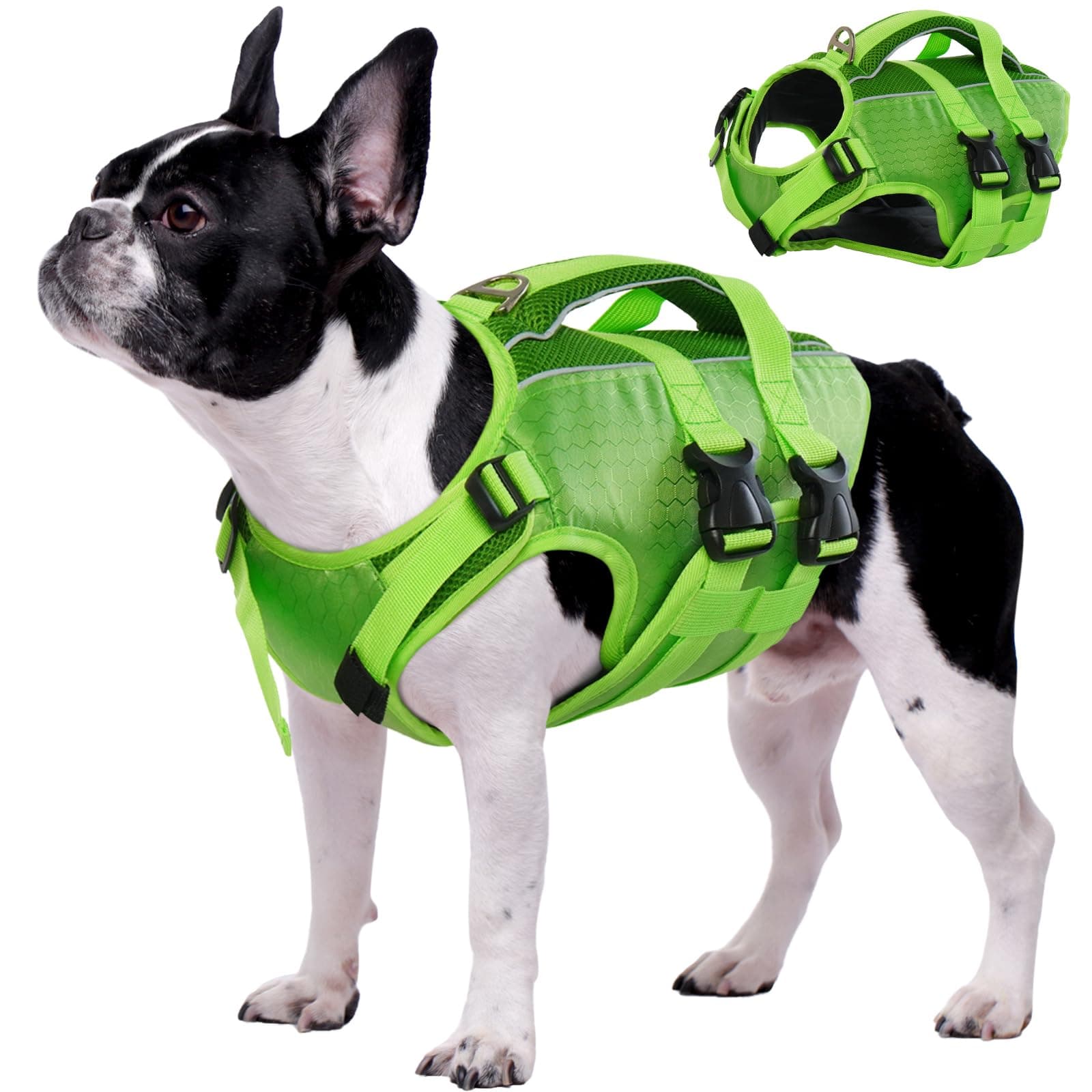 Kuoser Dog Life Jacket High Flotation, Reflective Dog Life Vest for Swimming Boating, Adjustable Small Medium Large Dog lifejacket, Lightweight Dog Life Preserver Rescue Handle Spring Summer Pool