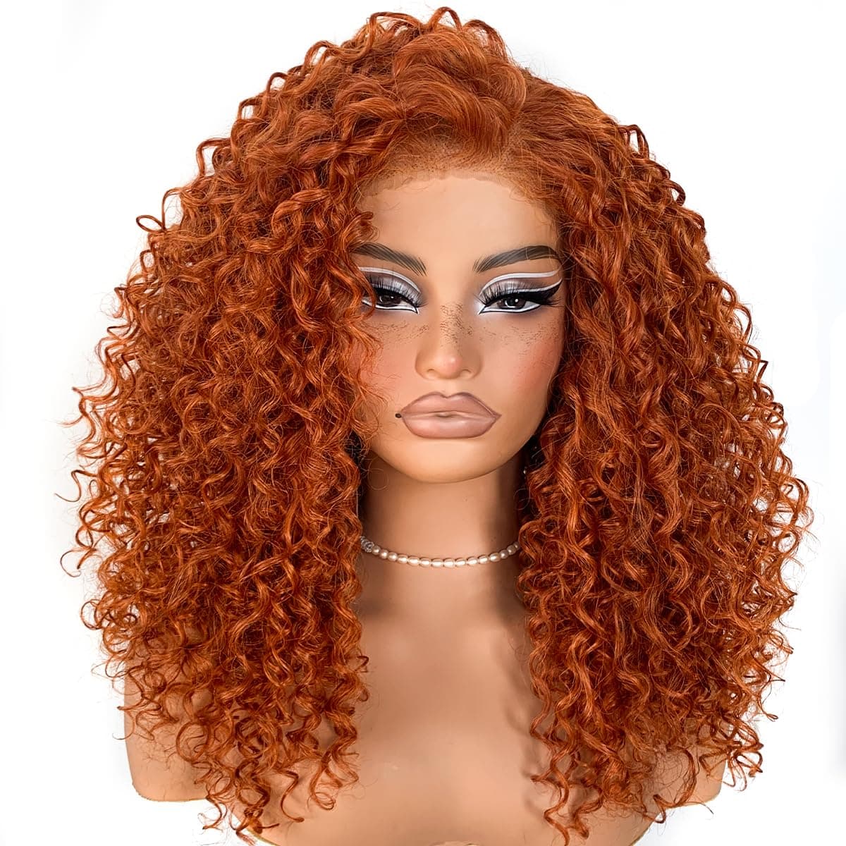 Curly Ginger Wig Glueless Pre Drawn Wear Synthetic Hair Wig with HD Lace Front 13x6 Layered Afro Wig for Beginners 18 Inch