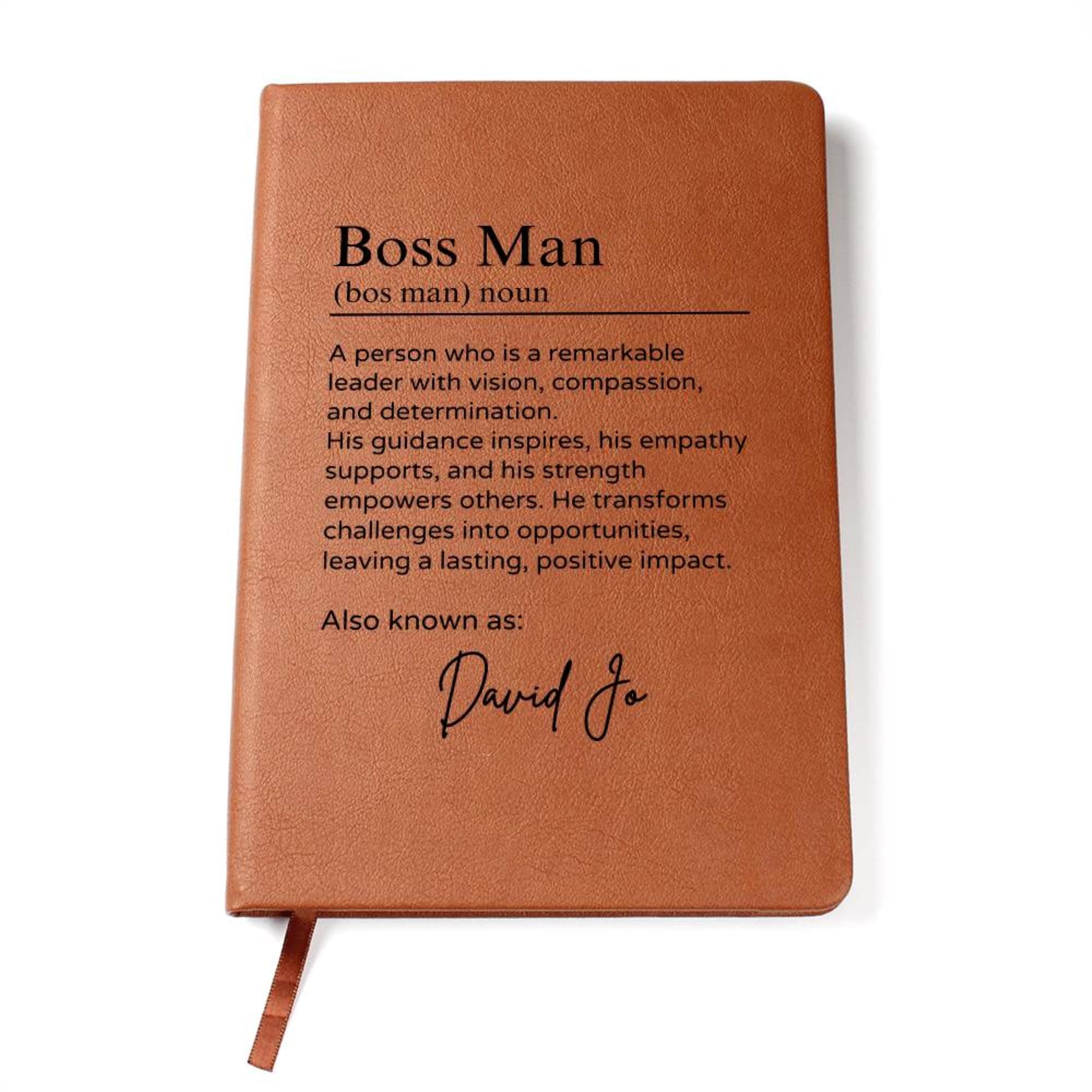 Hilis Jewelry Personalized Boss Man Journal, Coworker Gifts for Men, A5 Vegan Leather Lined Notebook, Thank You Gift, Appreciation, Retirement, Birthday Gift for Boss, Employee, Teacher, Mentor